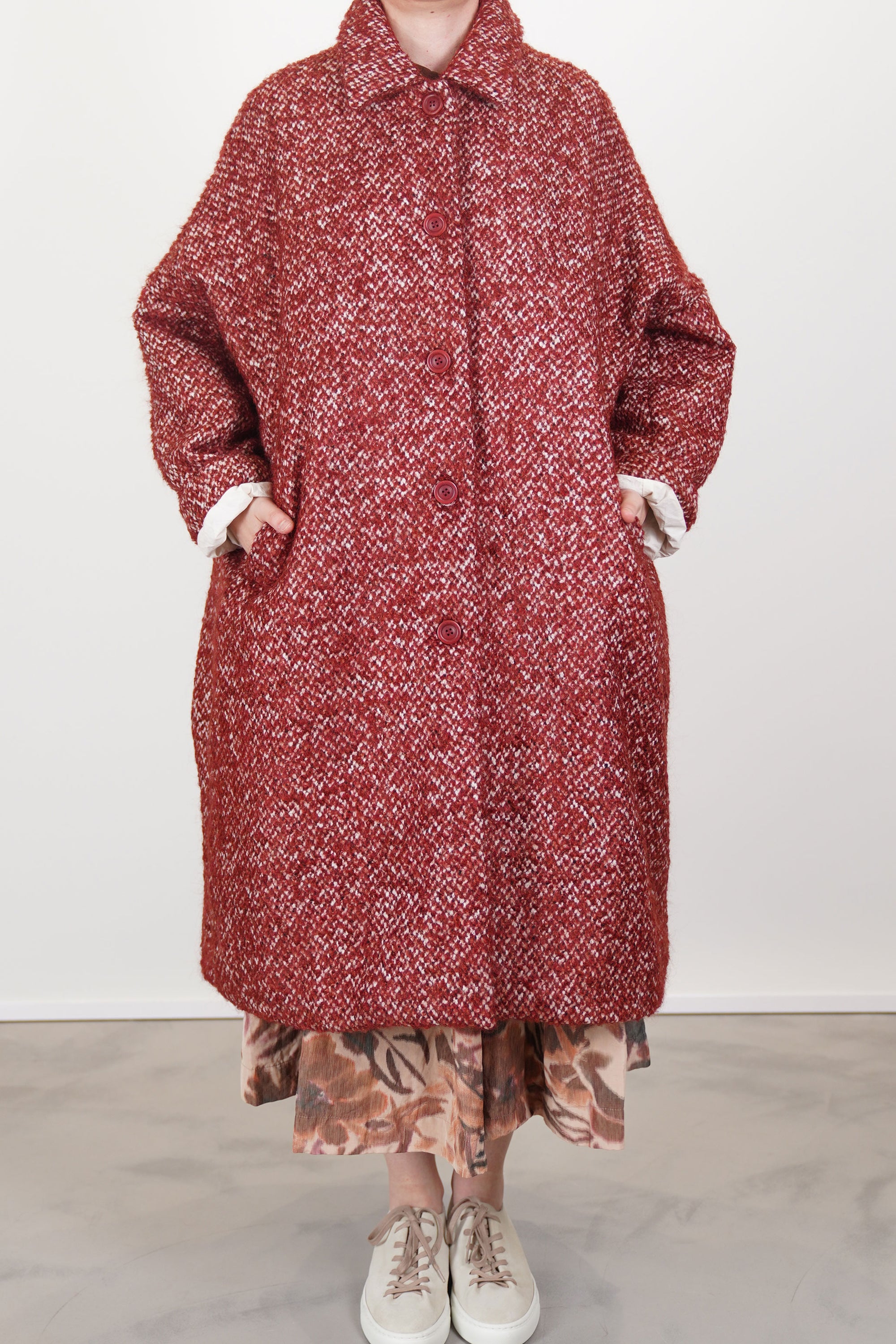 big blobby coat tweed burgundy 25fm202