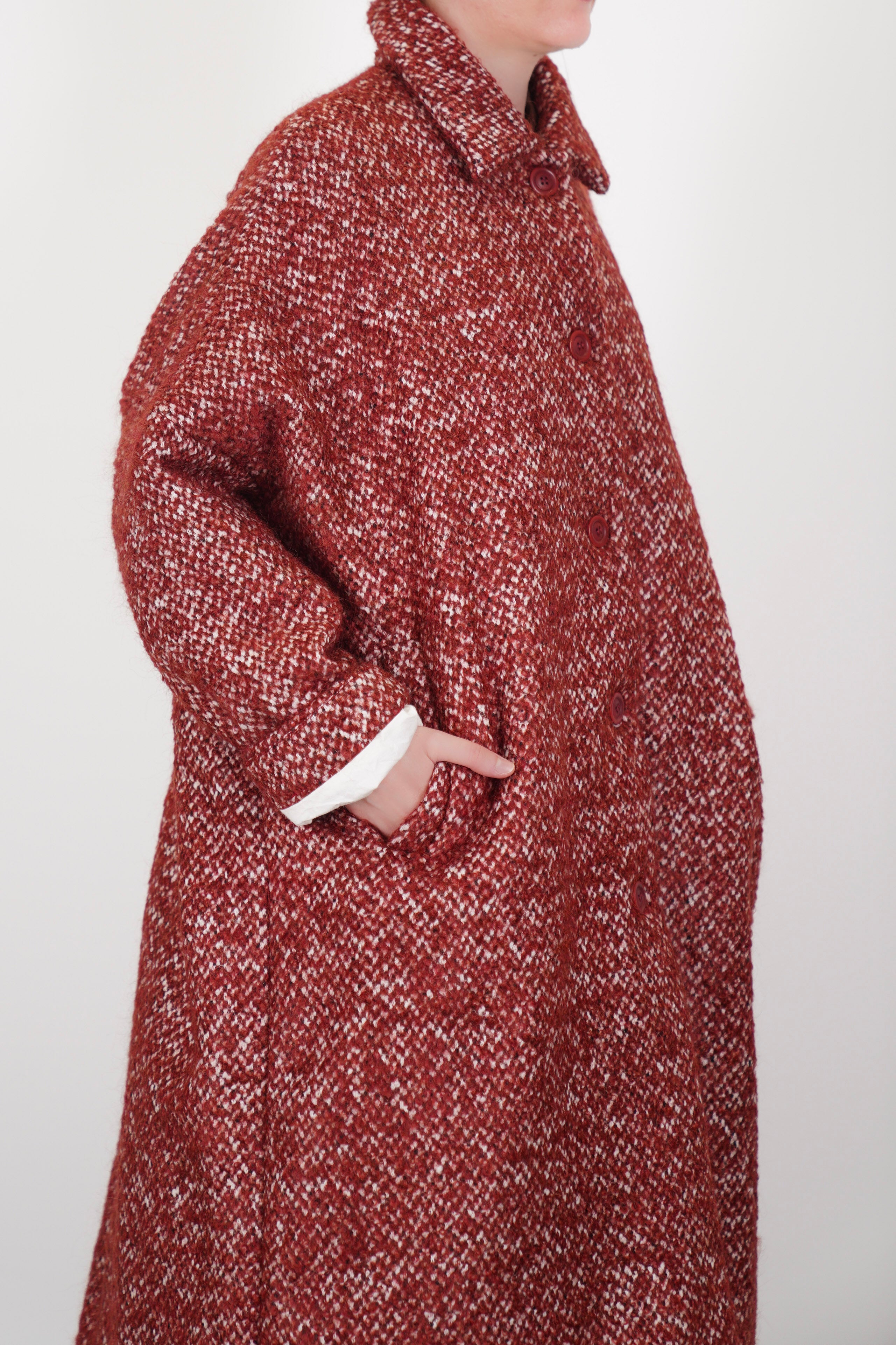 big blobby coat tweed burgundy 25fm202