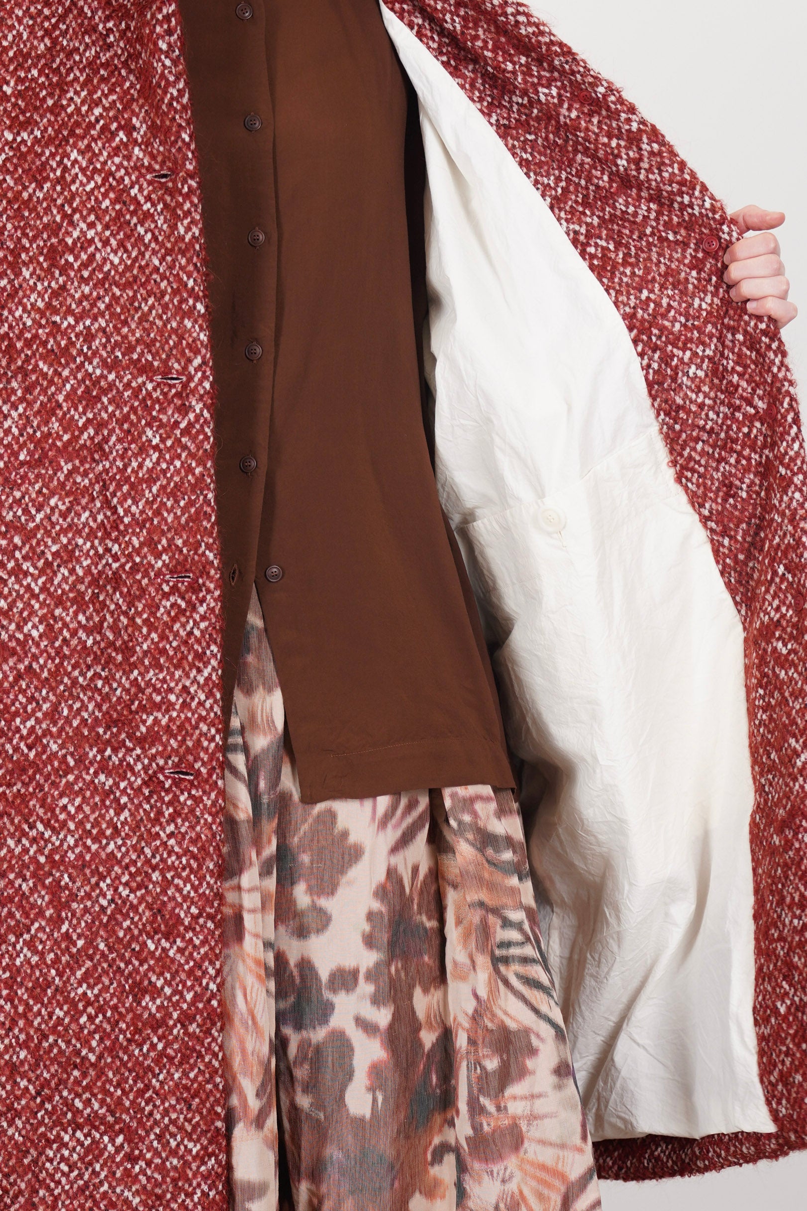 big blobby coat tweed burgundy 25fm202