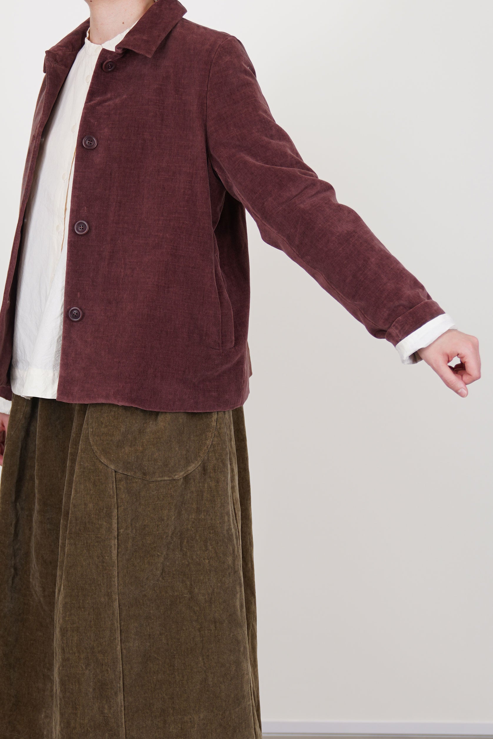 casey casey pwet jacket velvet prune featuring a slightly cropped length and slim fit on the shoulders