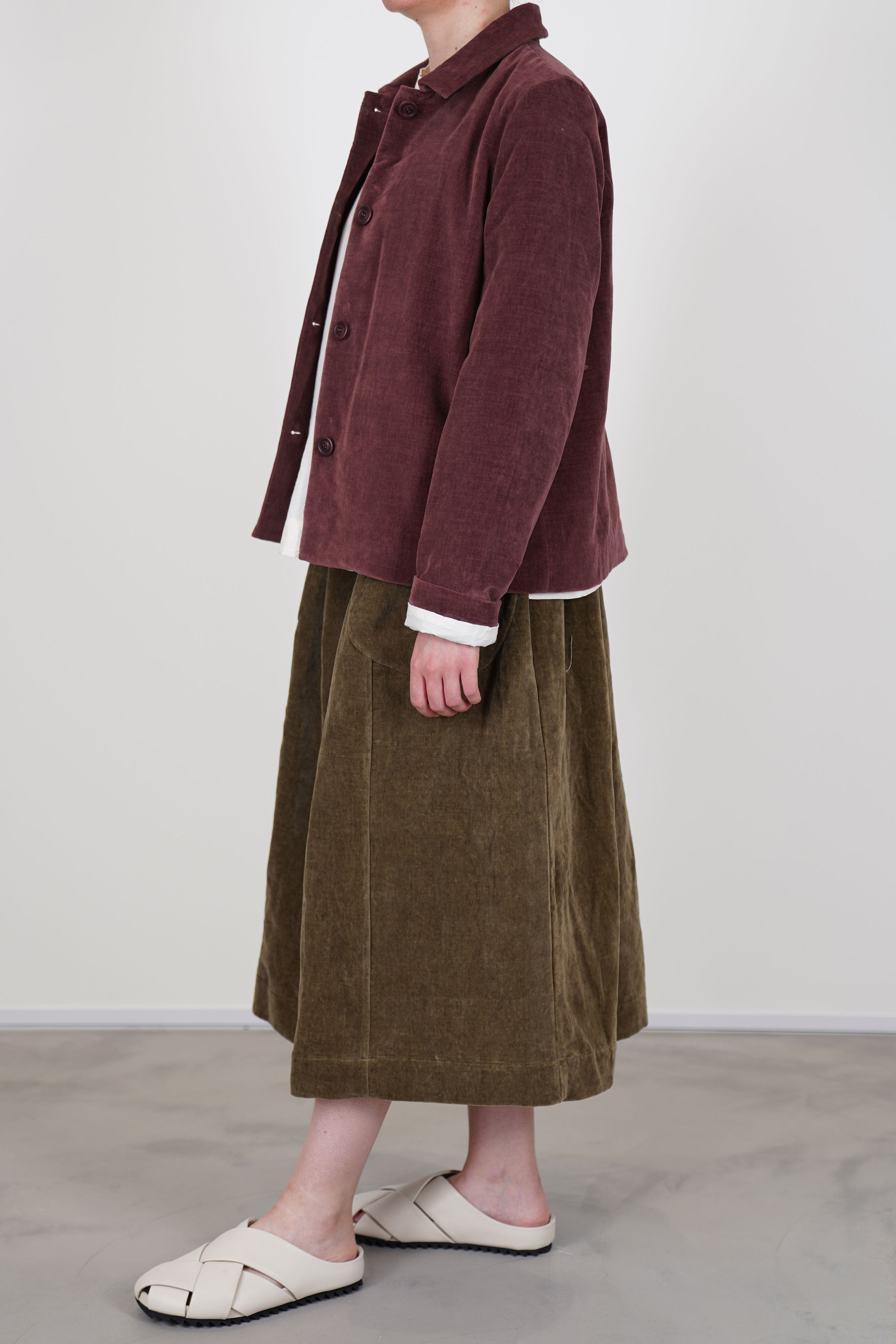 casey casey ghost skirt velvet taupe worn with pwet jacket velvet prune