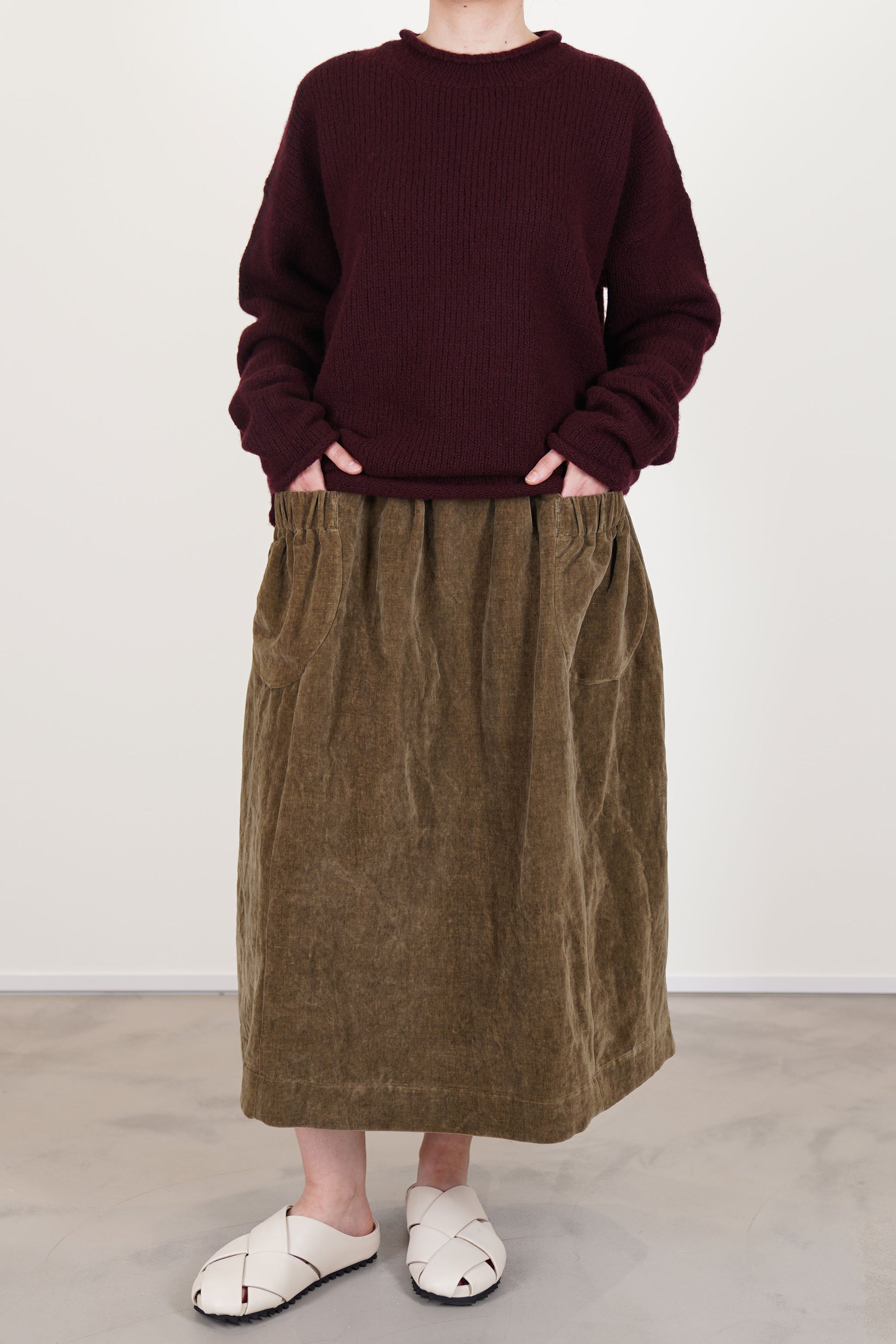 casey casey softy jumper prune paired with ghost skirt velvet taupe