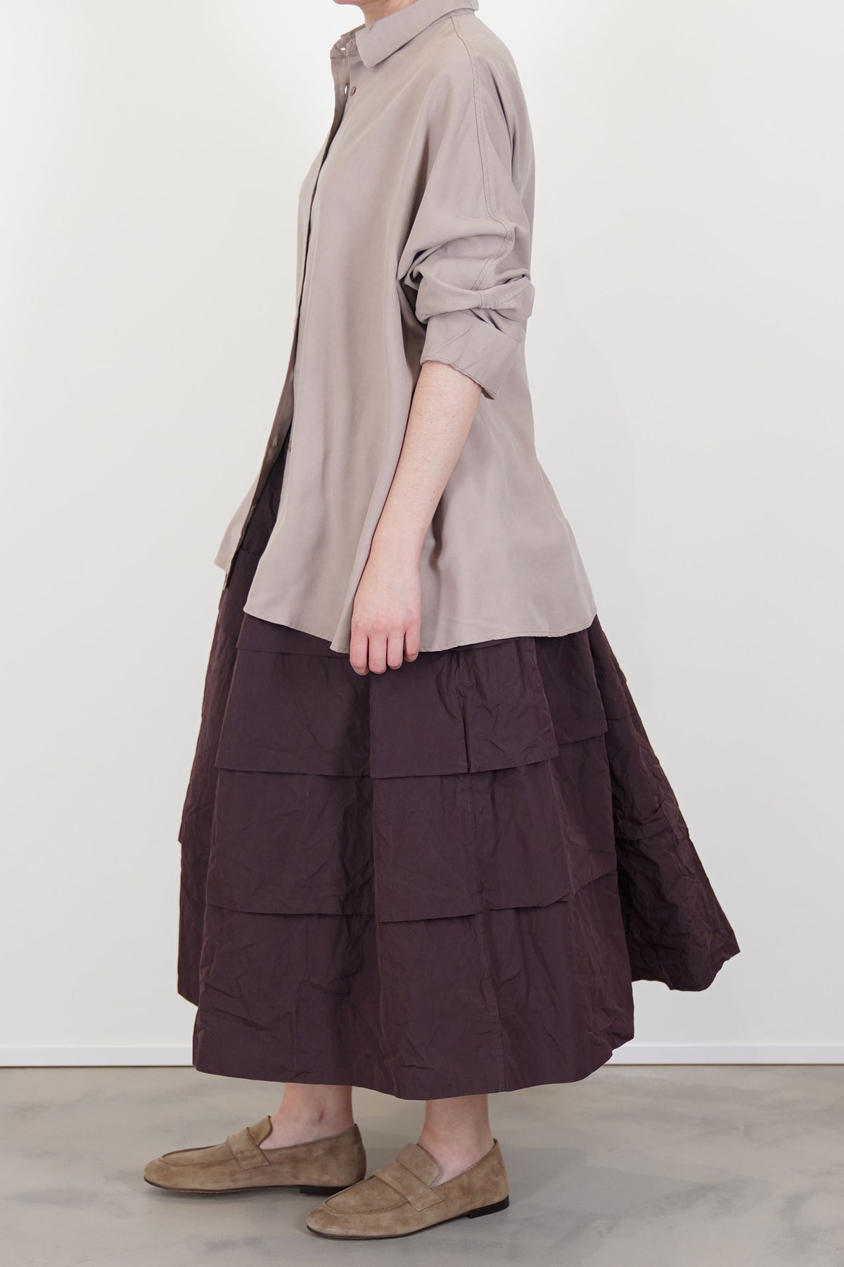 side view casey casey waga ls shirt silk dusty viola effortless drape