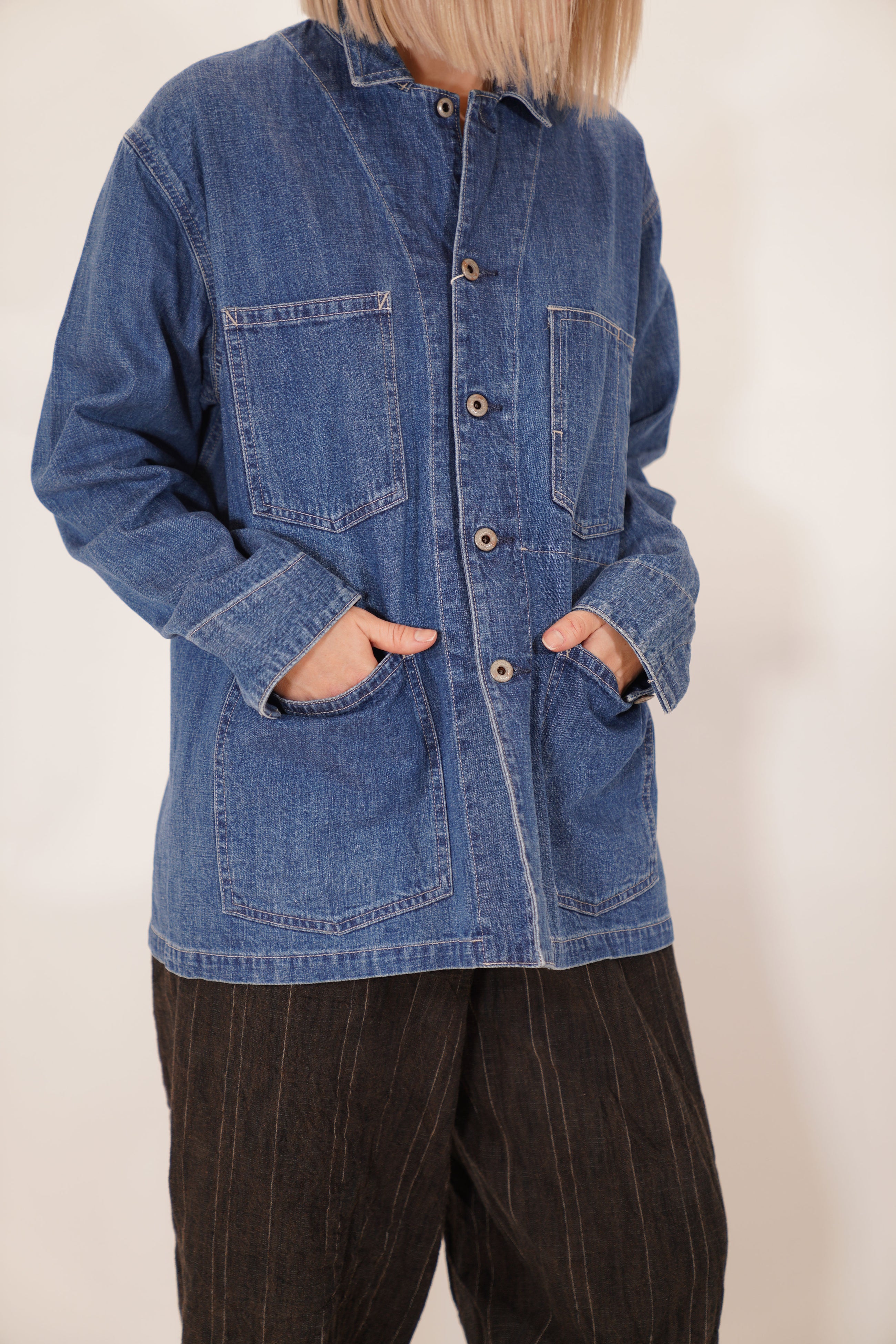 cs38-tj11 width denim chore jacket medium vintage