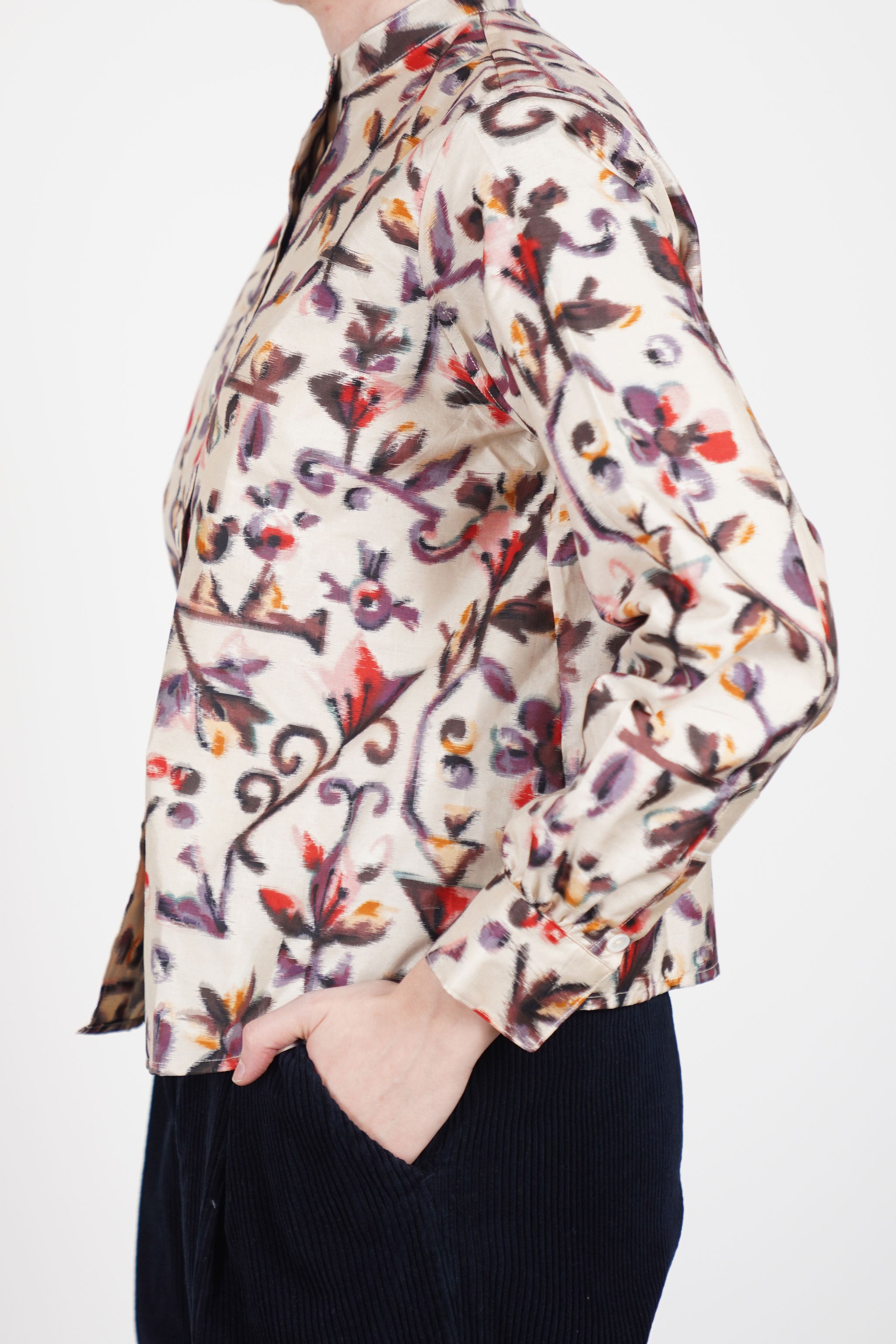 blouse silk ikat white flowers