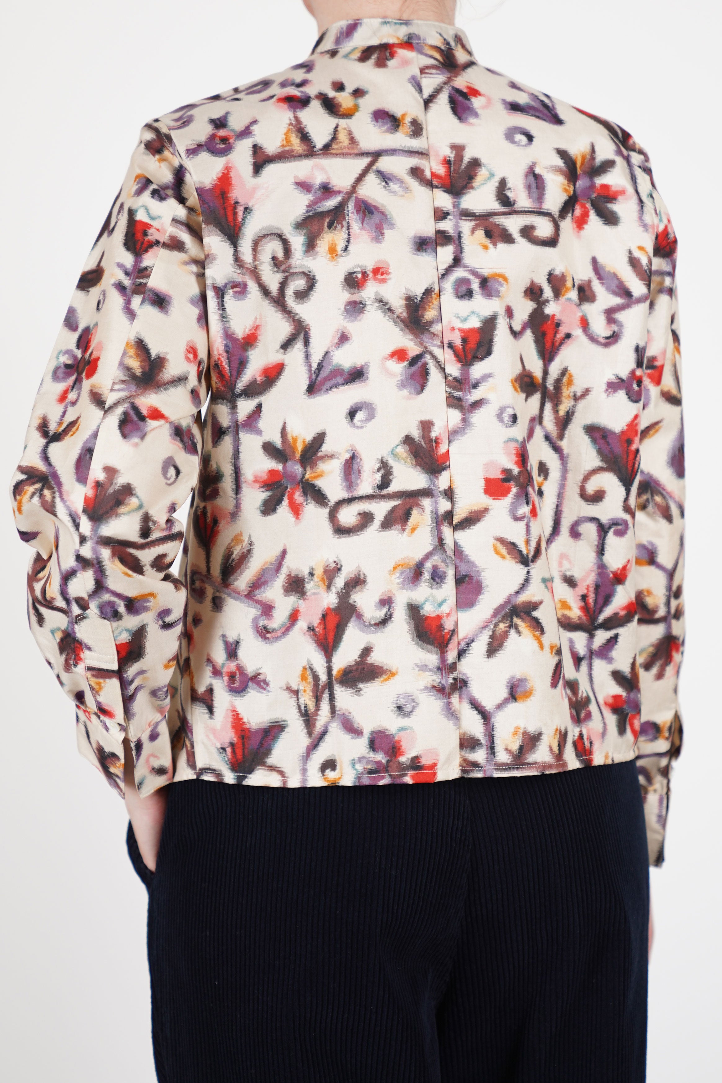 blouse silk ikat white flowers