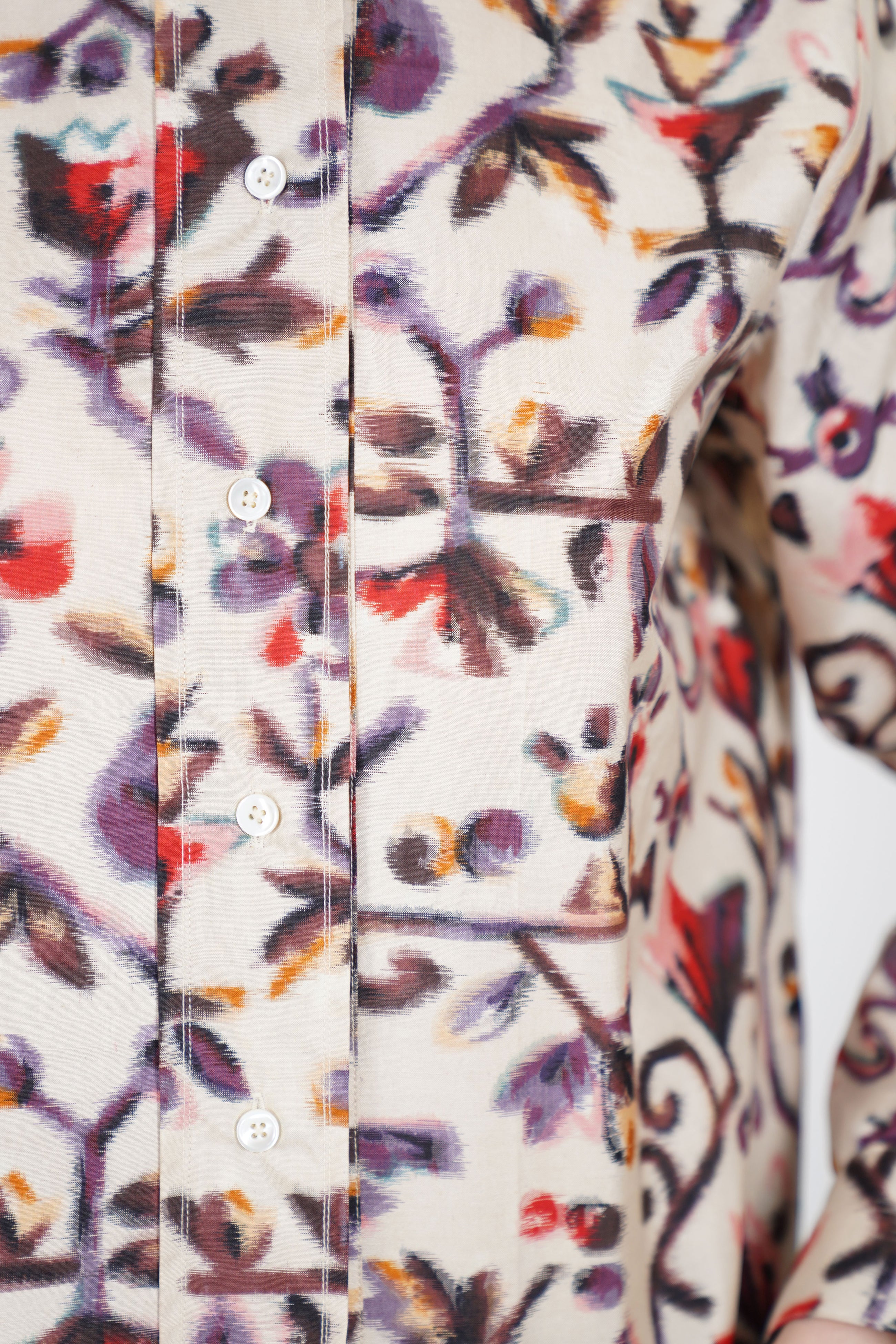 blouse silk ikat white flowers