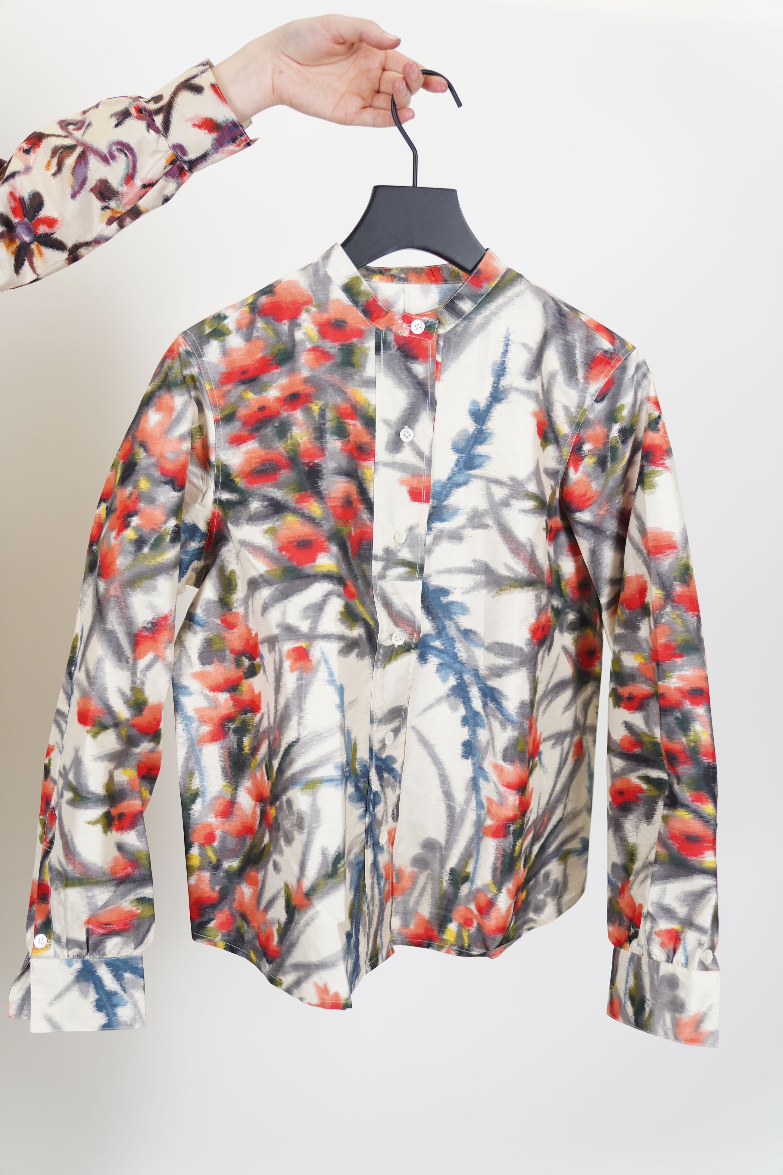 blouse silk ikat white flowers