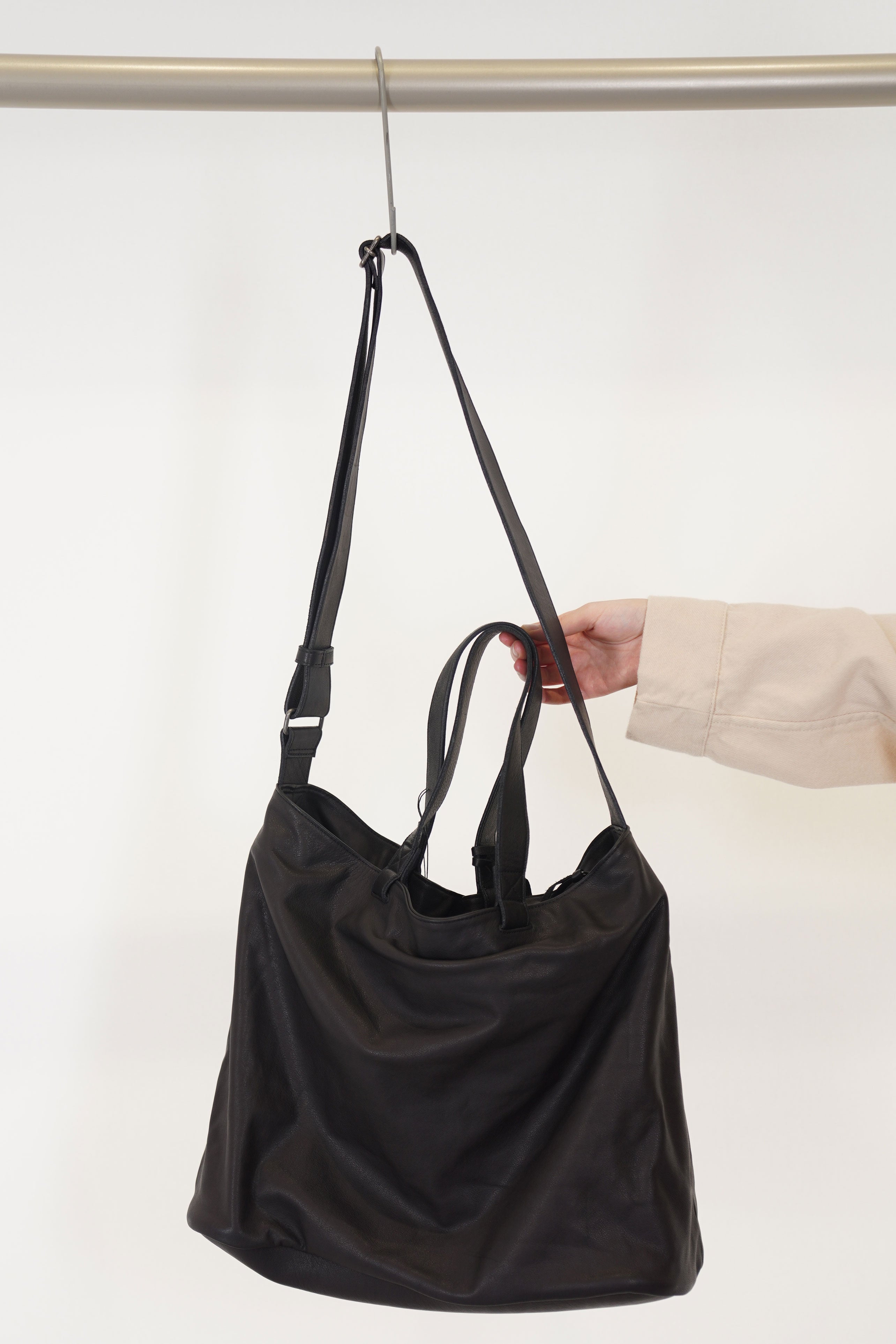 soft large leather cross body bag black