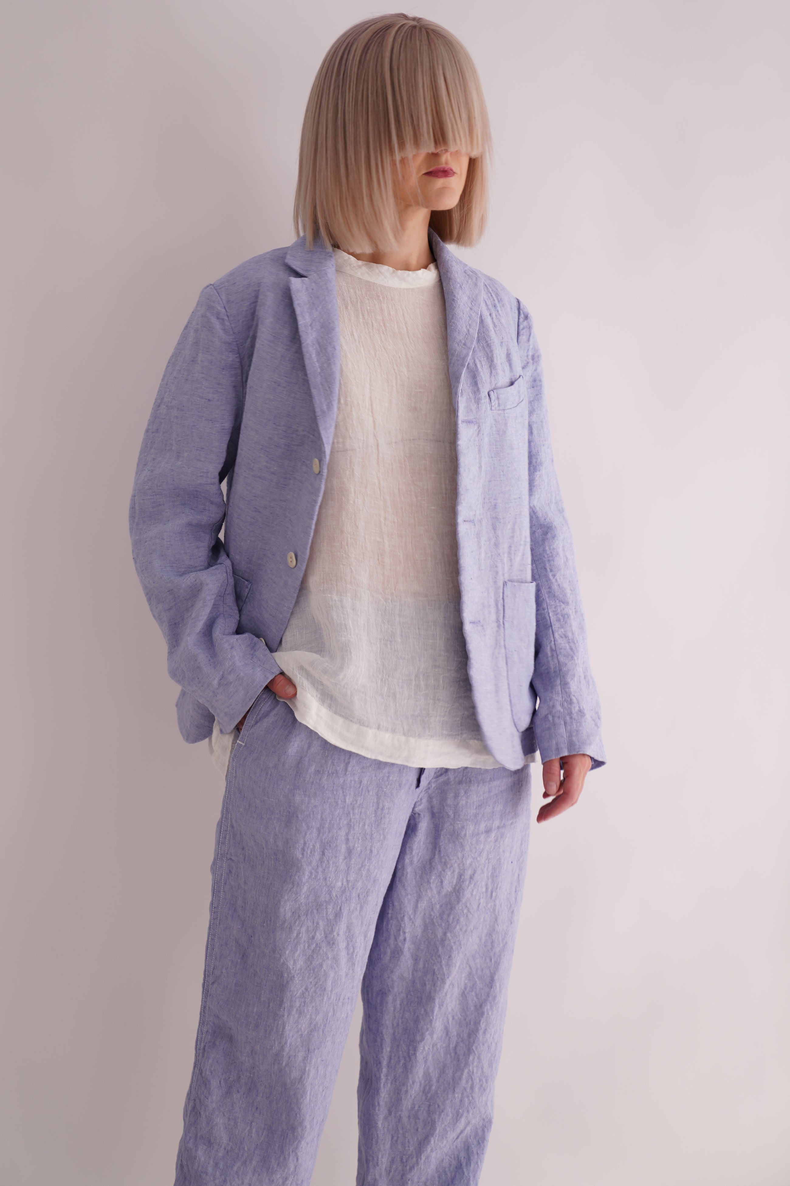 kenporon jacket indigo linen sax