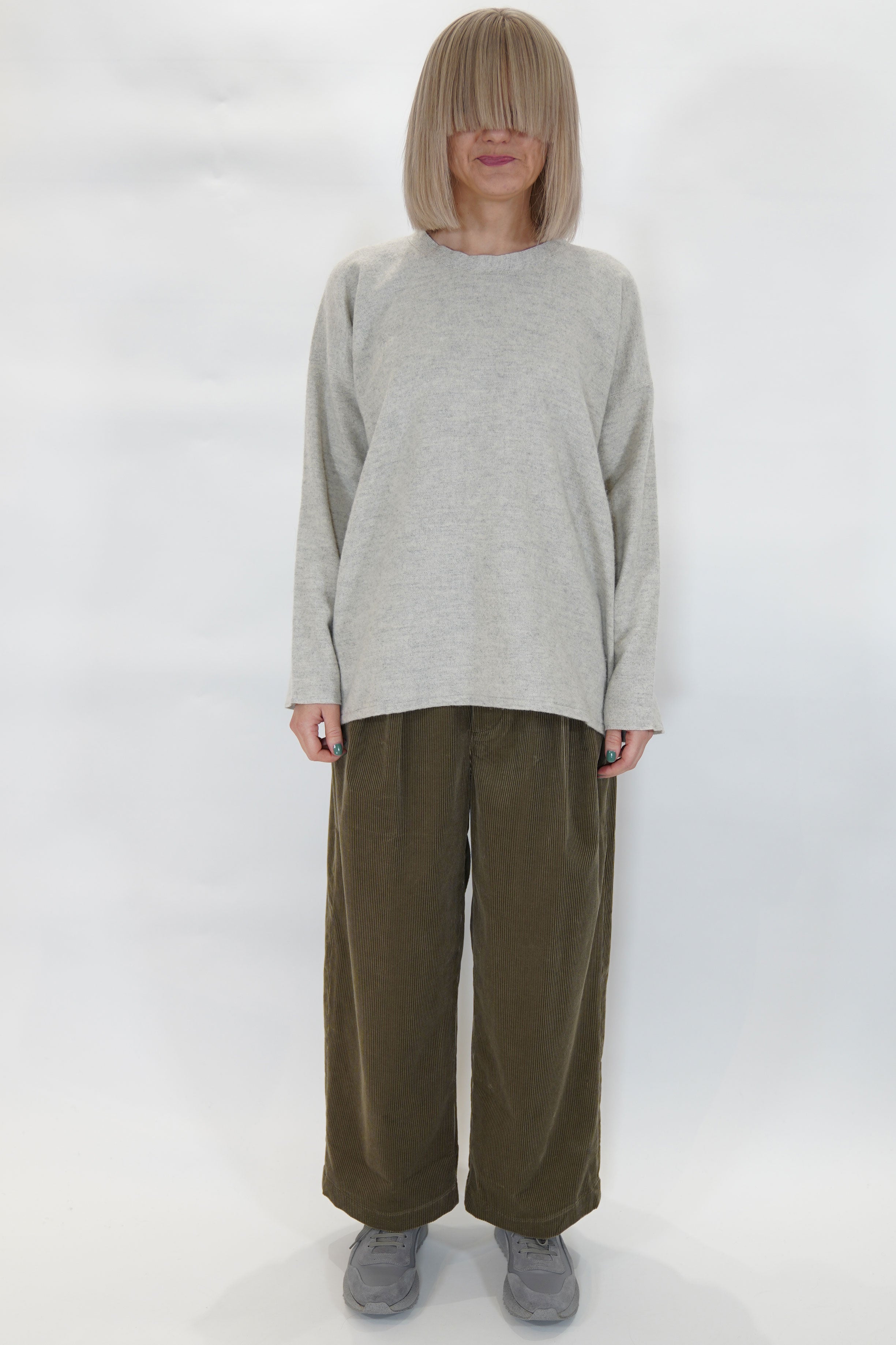 woolen crew neck over tee ecru