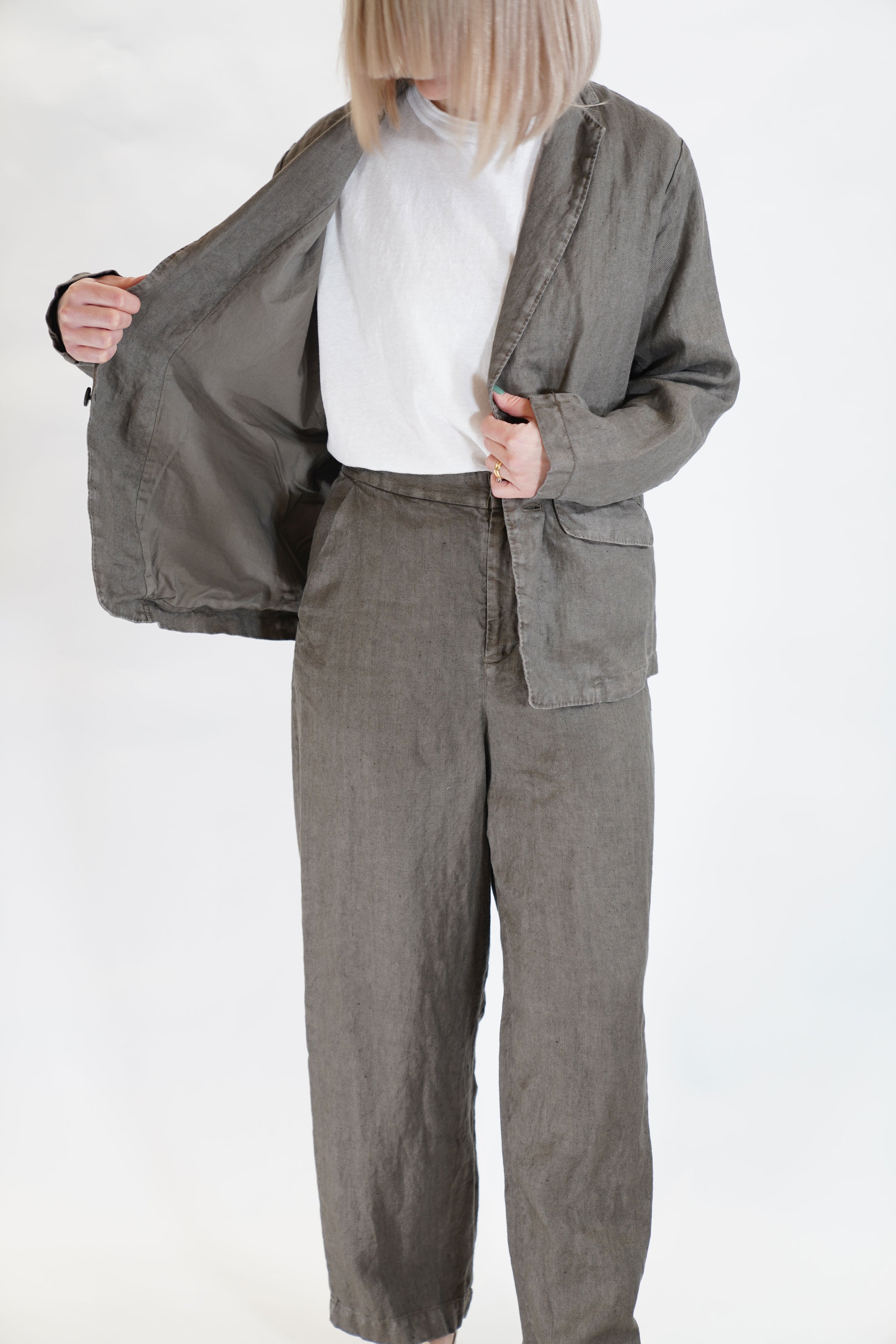 linen twill tailored jacket khaki