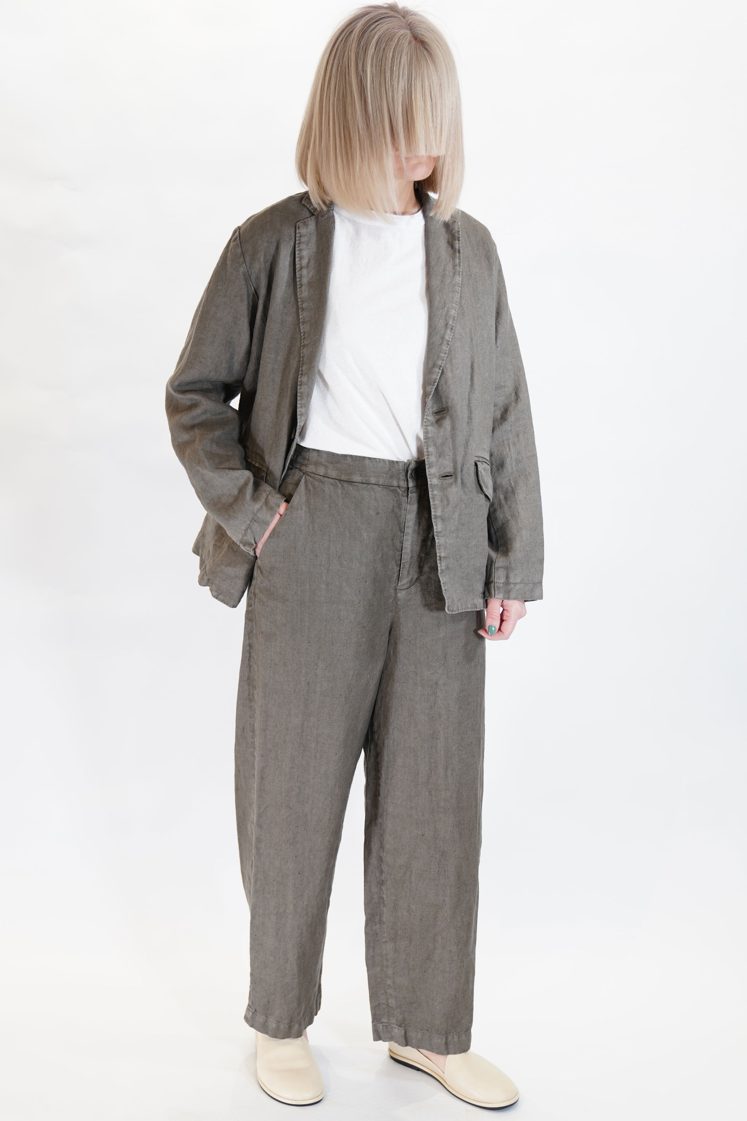 linen twill tailored jacket khaki