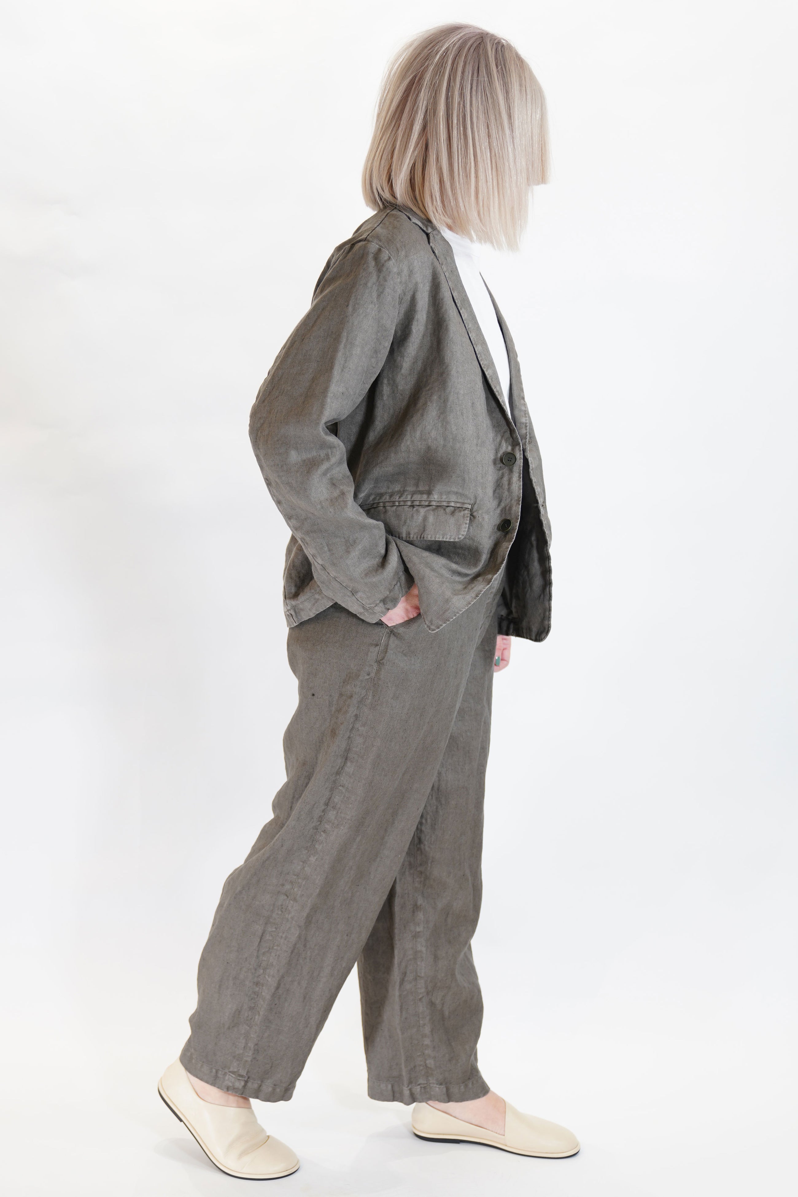 linen twill tailored jacket khaki