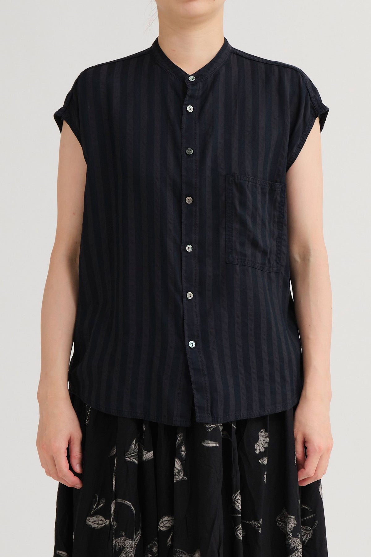 dobby french sleeve blouse charcoal indigo stripes