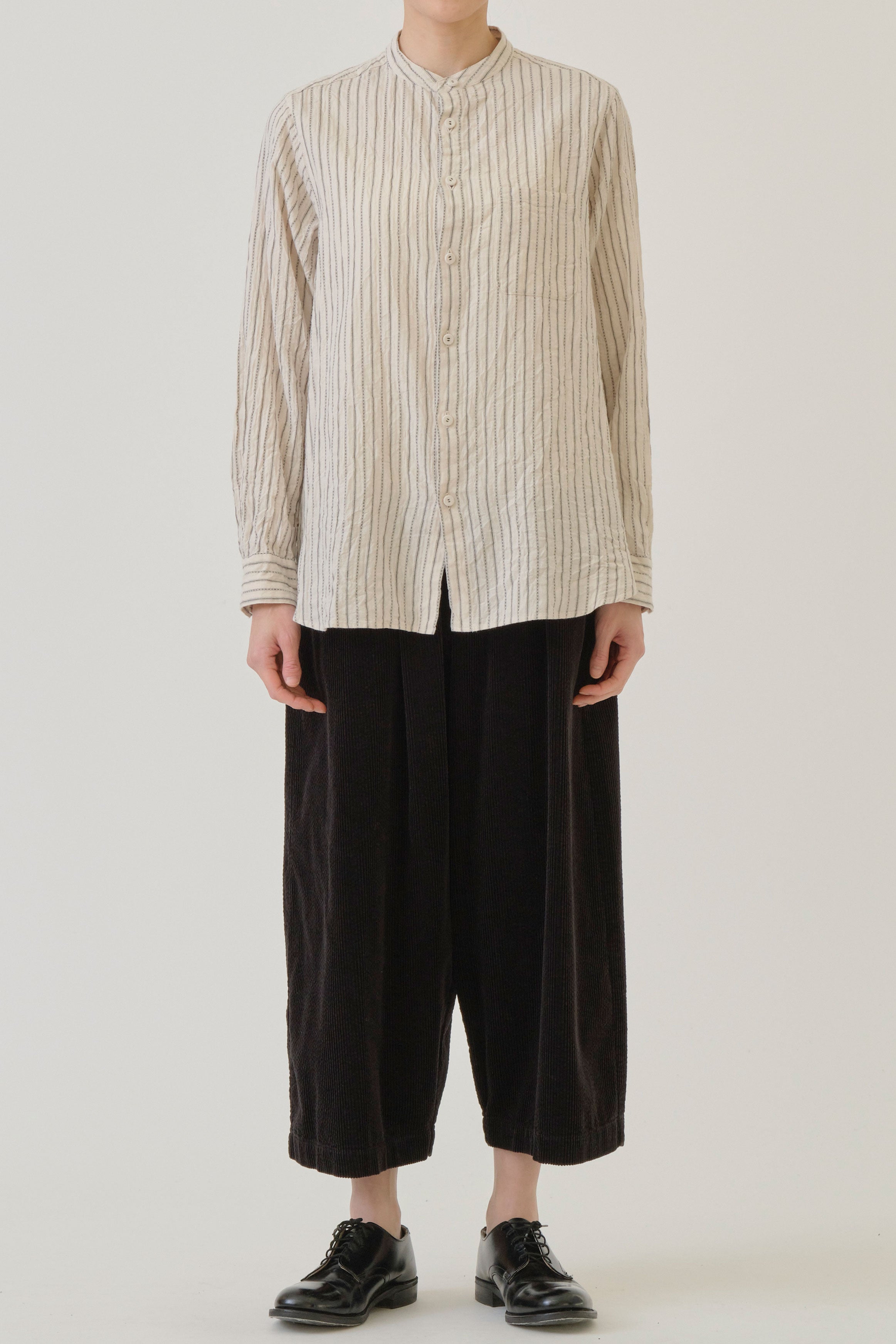pas de calais dobby stripe shirring brushed blouse ivory crafted from soft brushed striped cotton blend material.