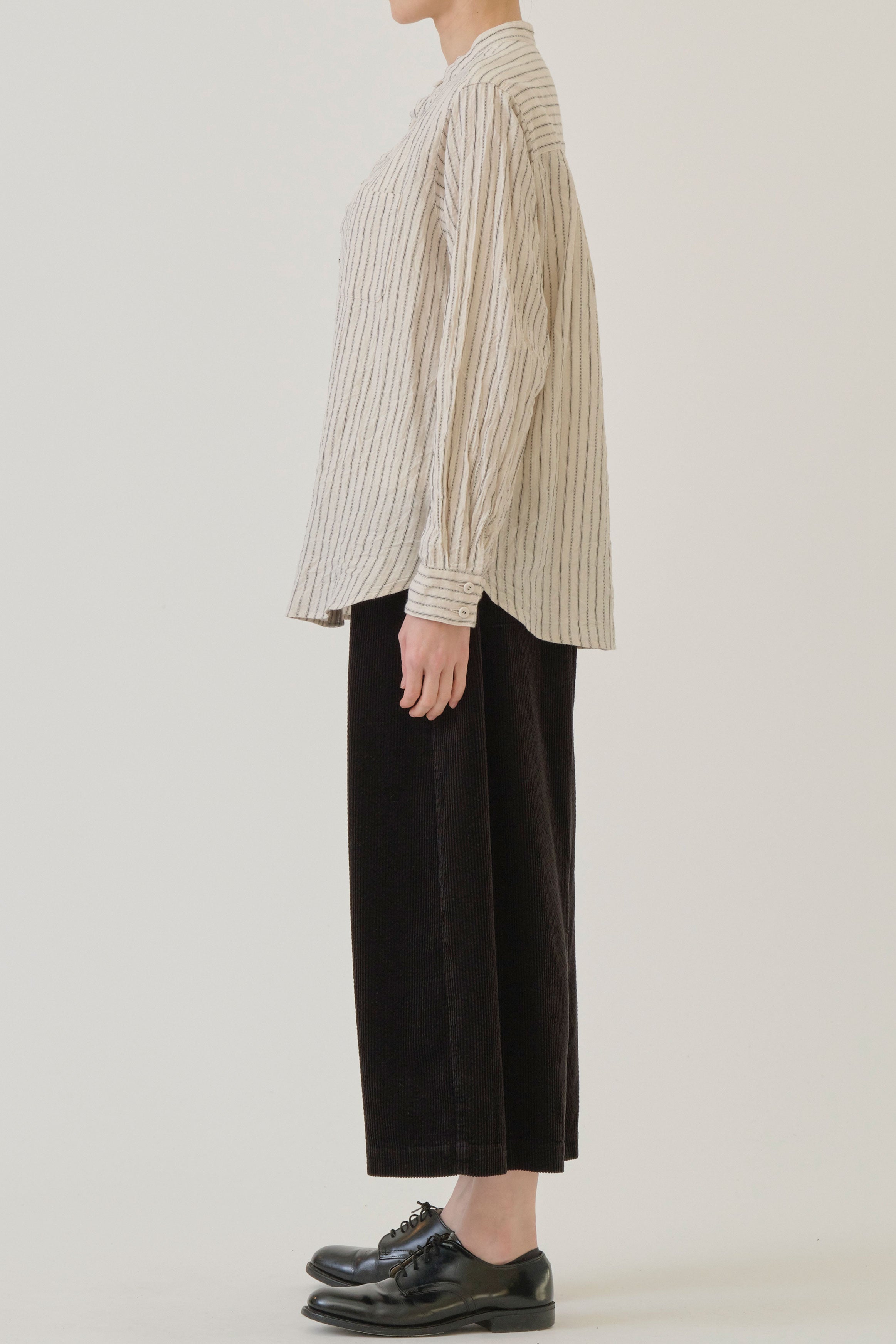 dobby stripe shirring brushed blouse ivory