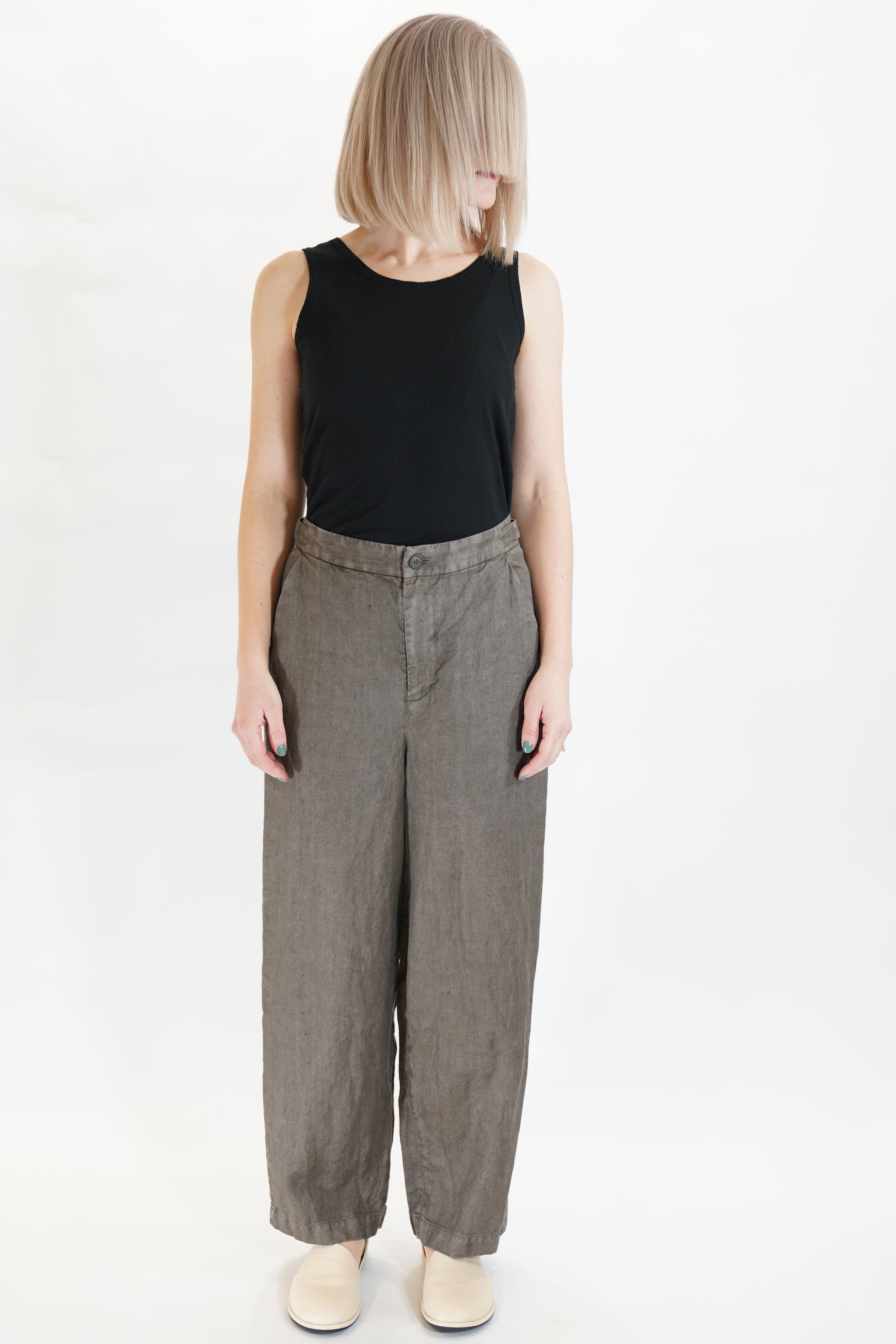 linen twill wide pants khaki