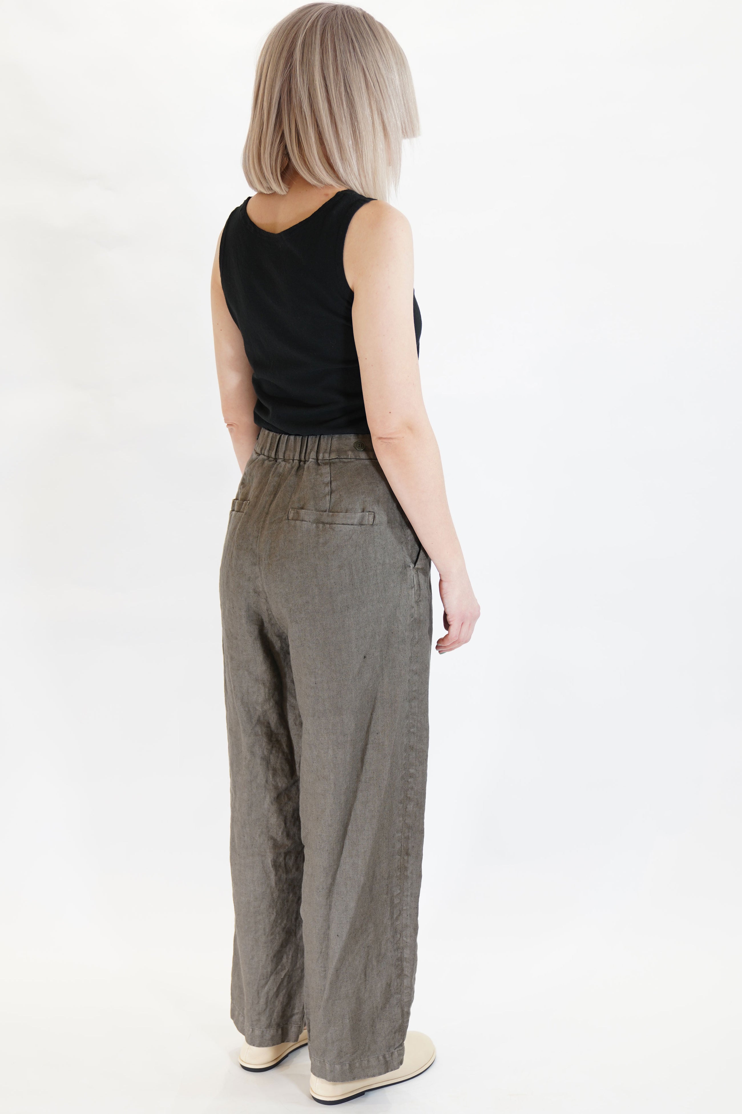 linen twill wide pants khaki