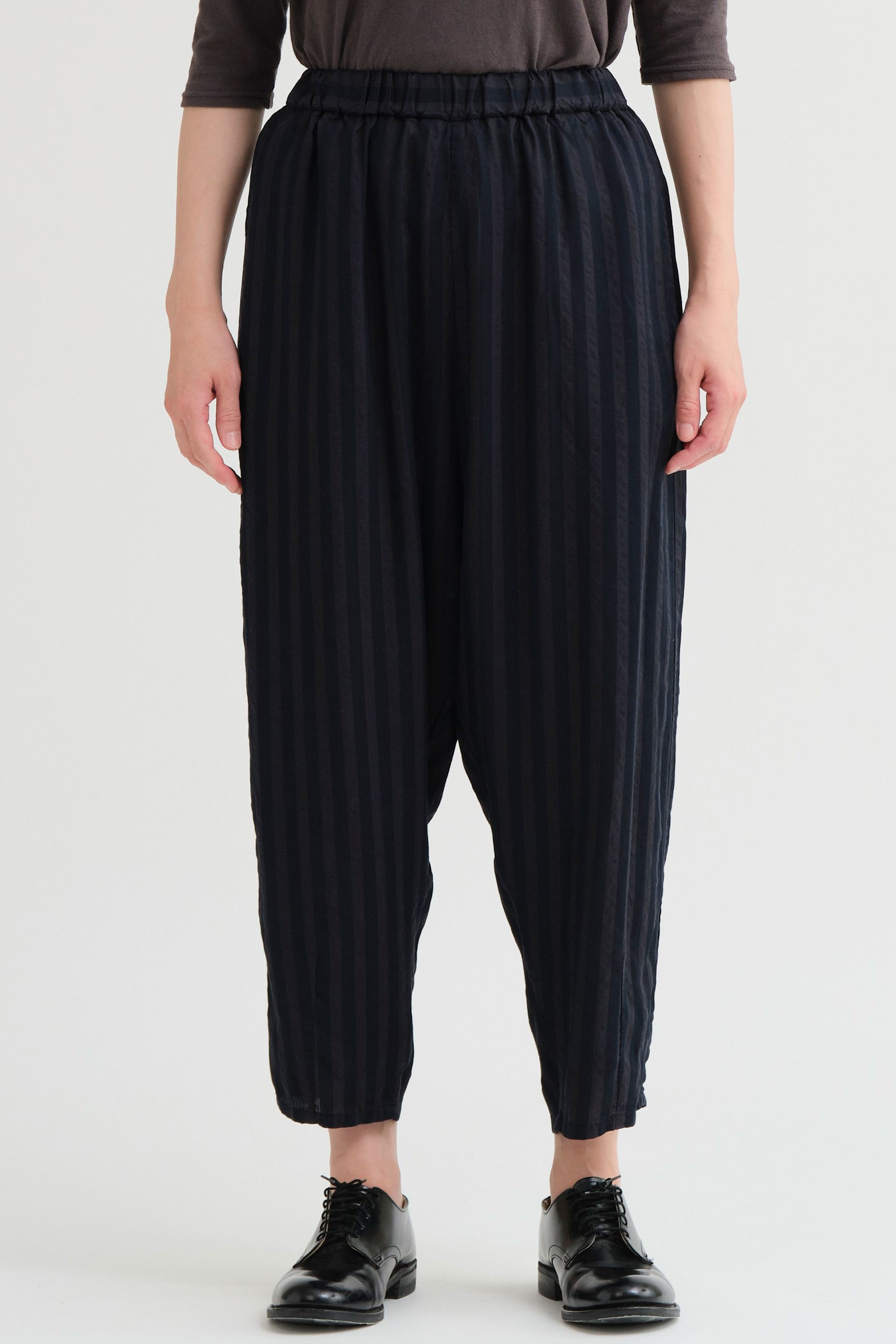 dobby sarrouel pants charcoal indigo stripes