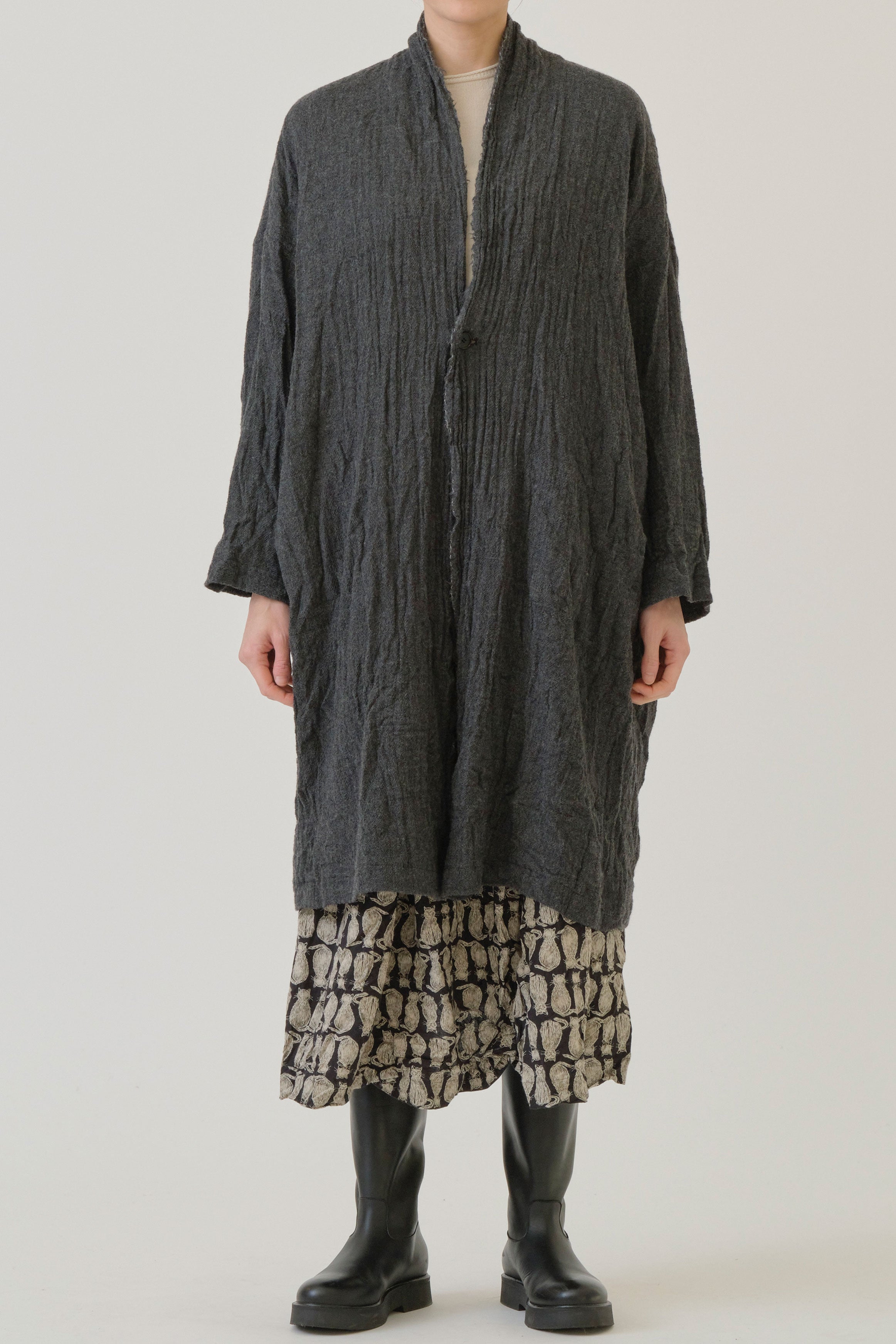 refined wool gauze coat charcoal