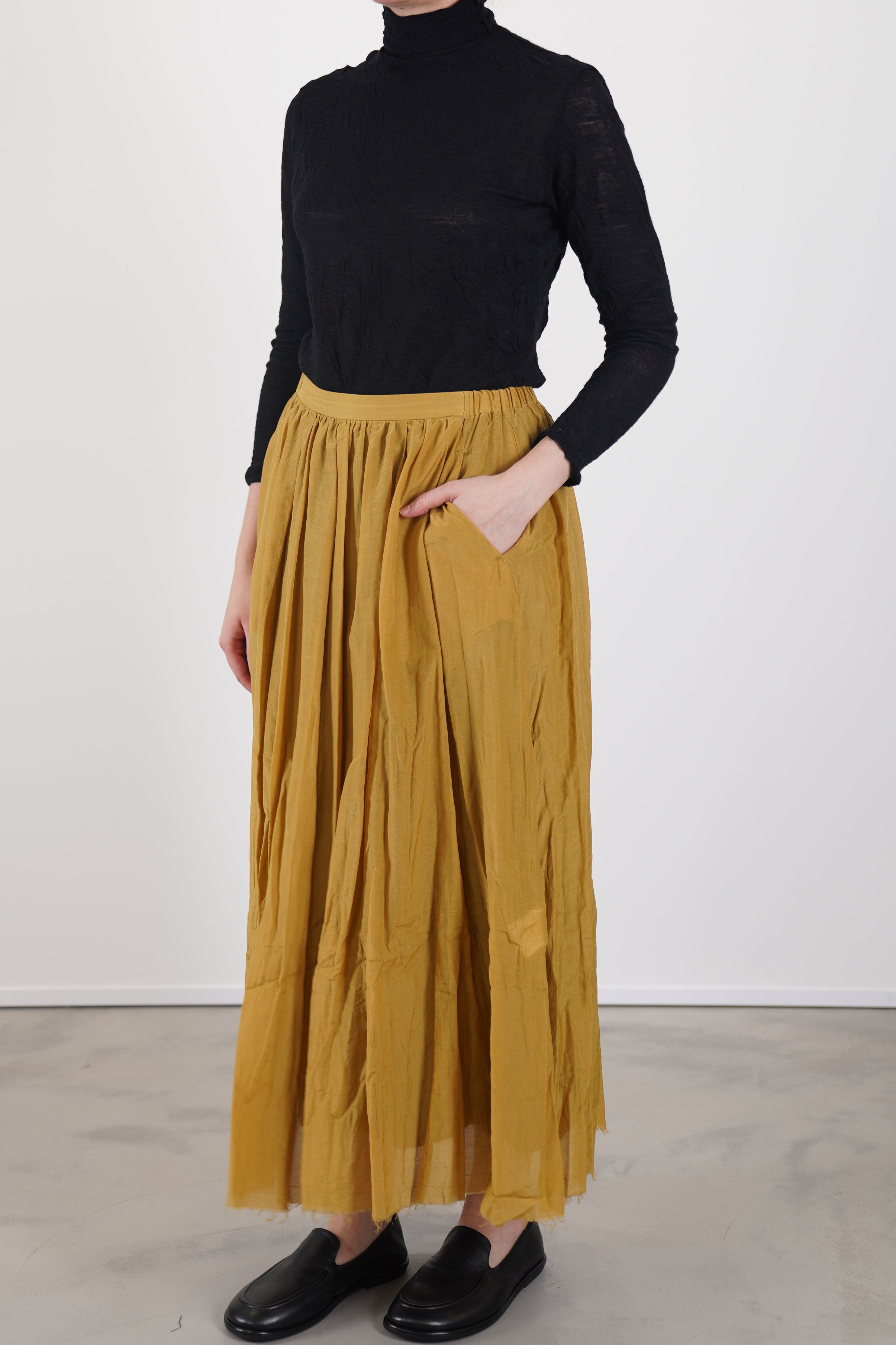 cotton silk lawn long skirt gold