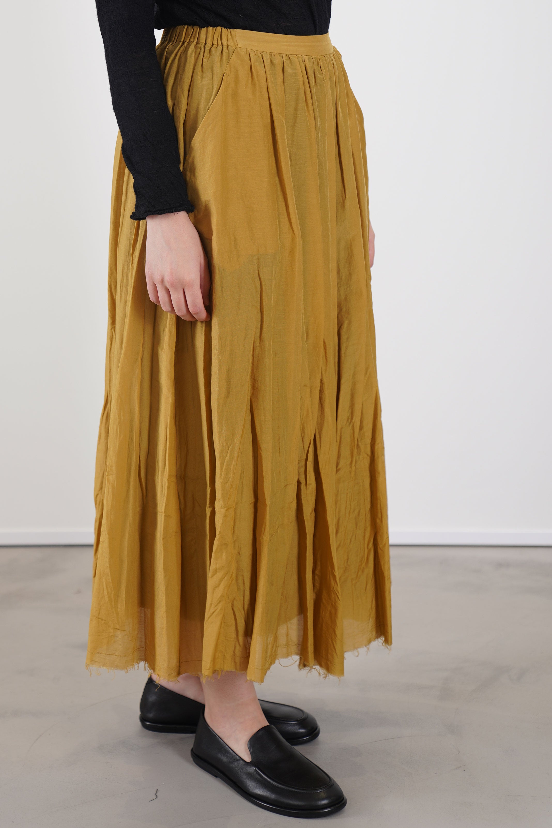 cotton silk lawn long skirt gold