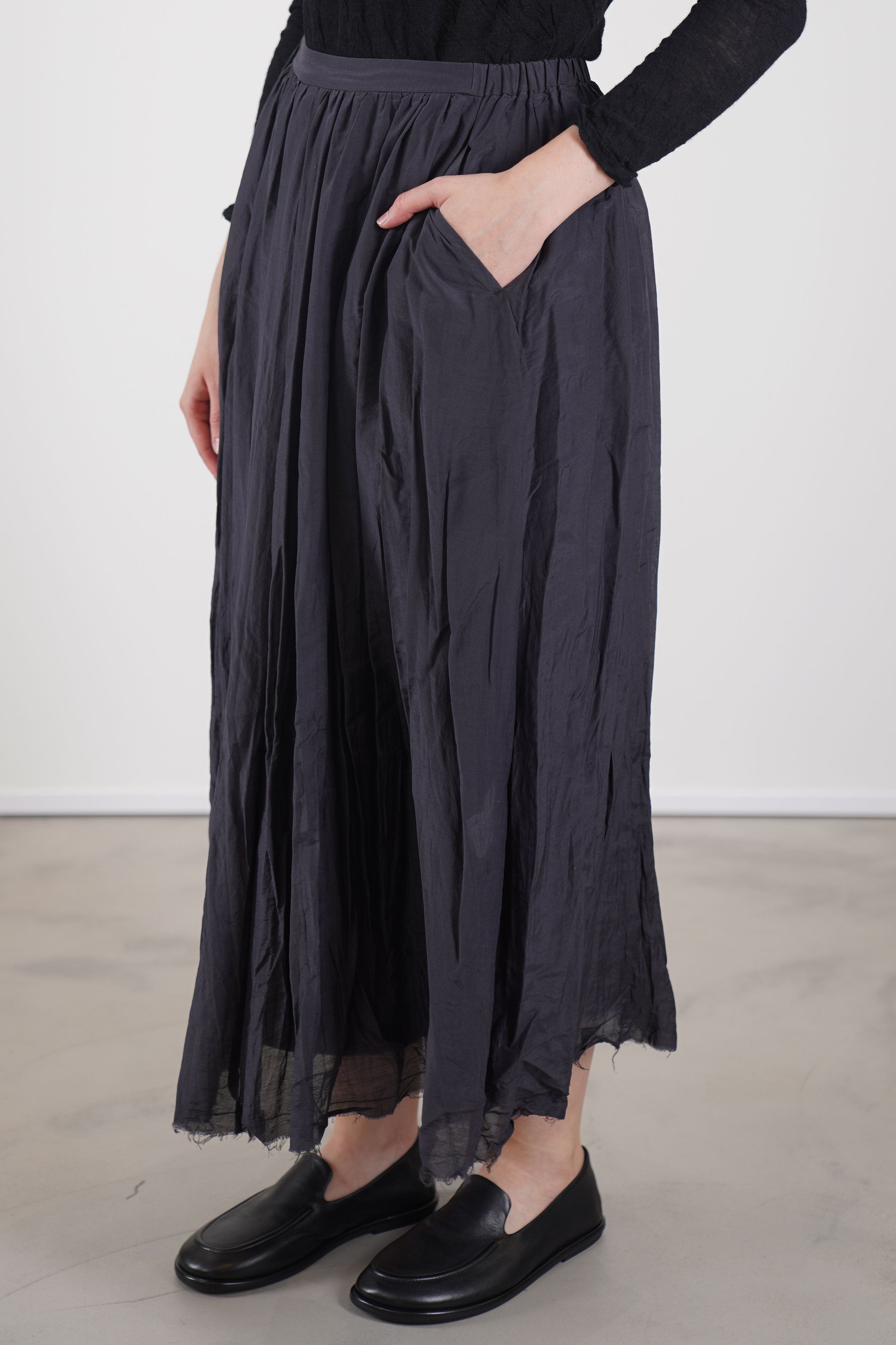 cotton silk lawn long skirt navy