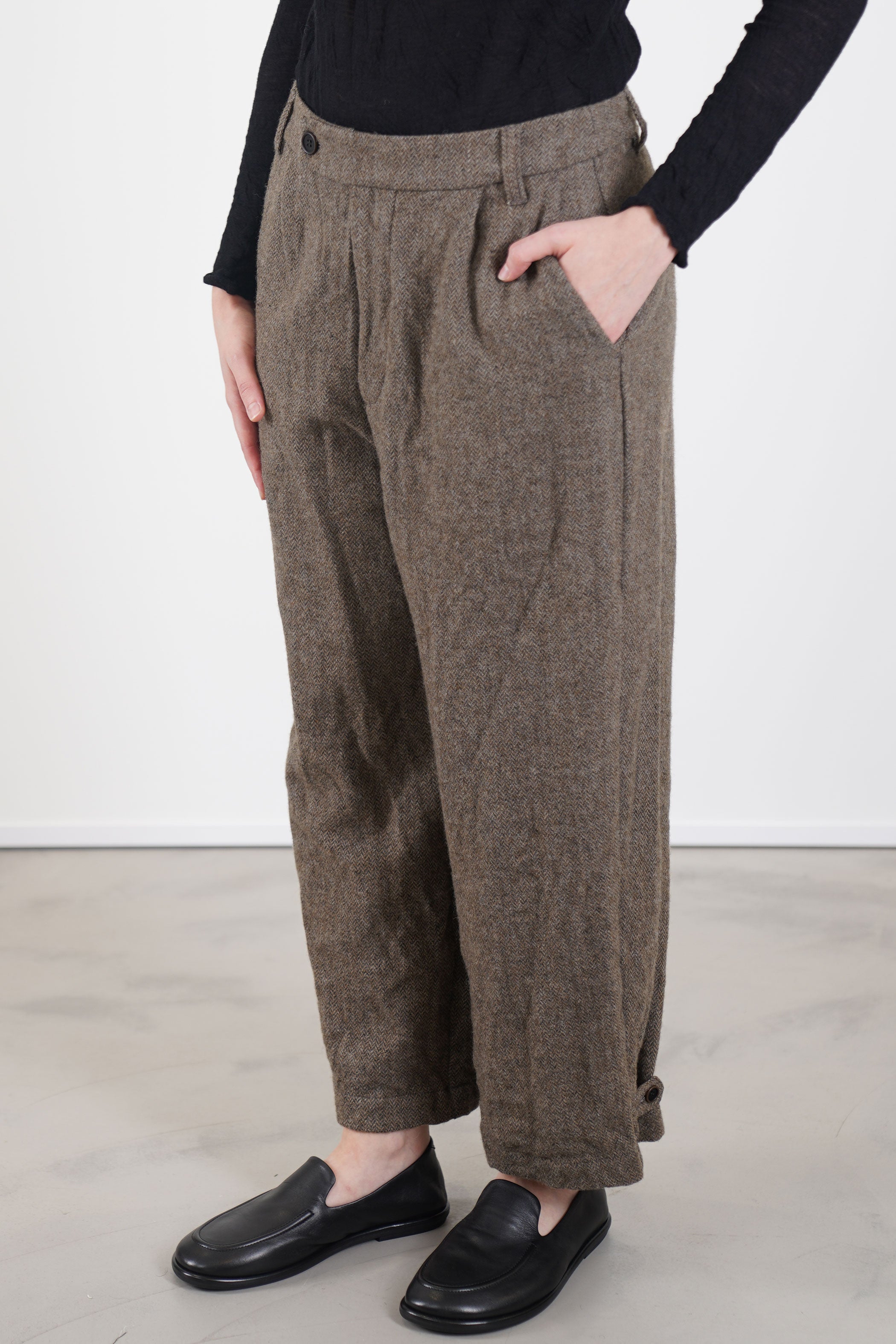 eco wool herringbone wide pants beige