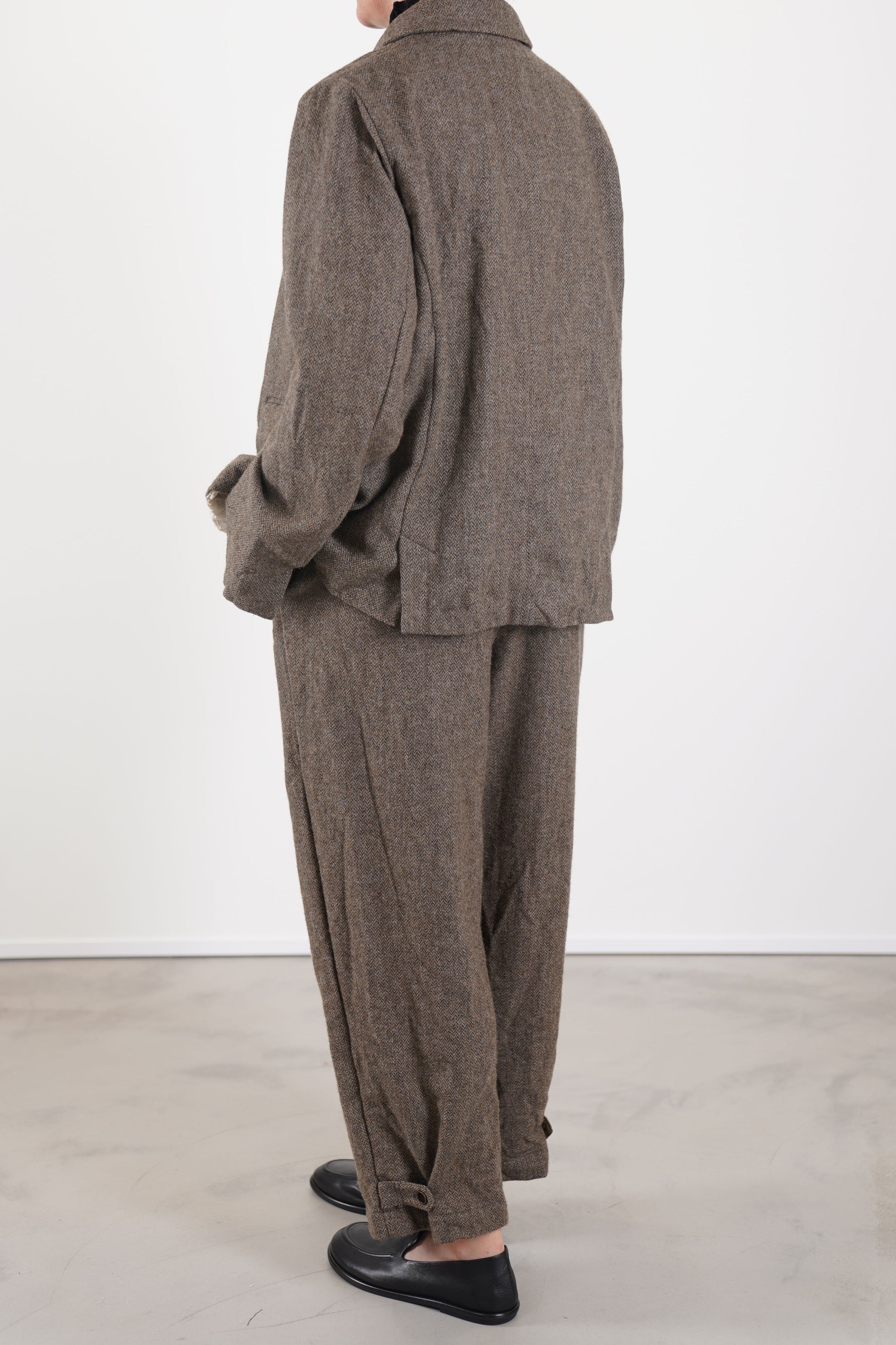 eco wool herringbone wide pants beige