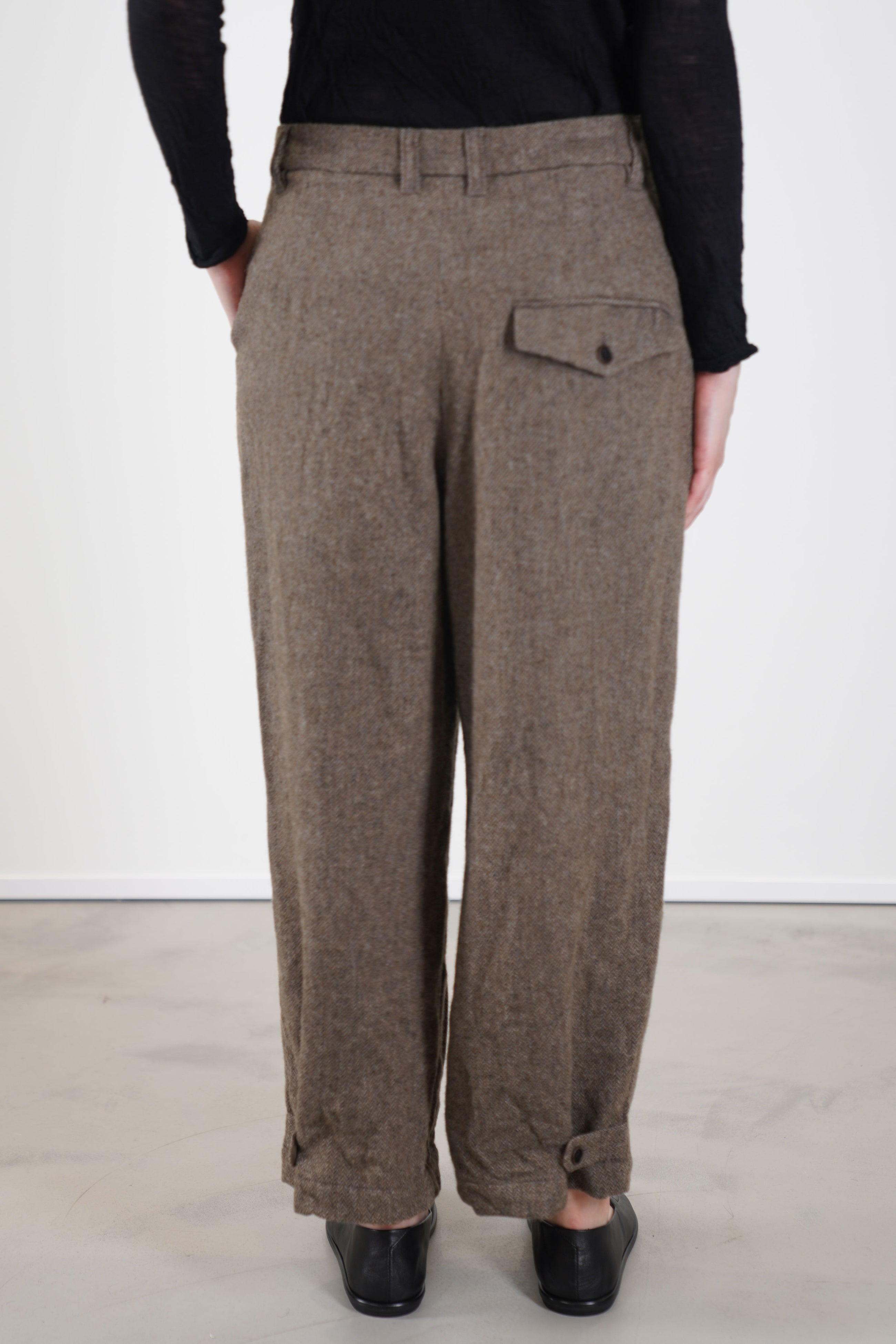 eco wool herringbone wide pants beige