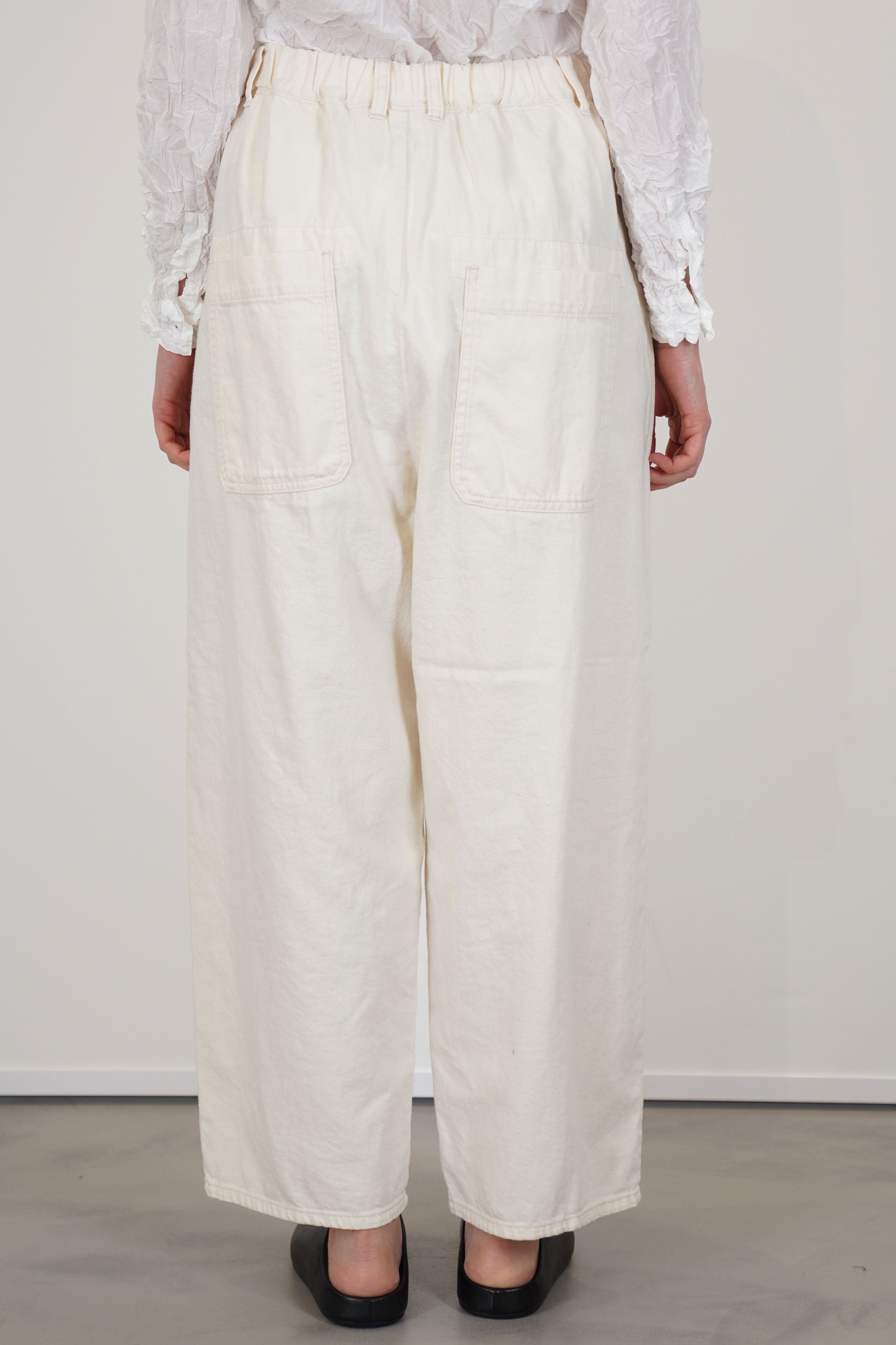 back view of pas de calais natural denim easy pants ivory relaxed fit