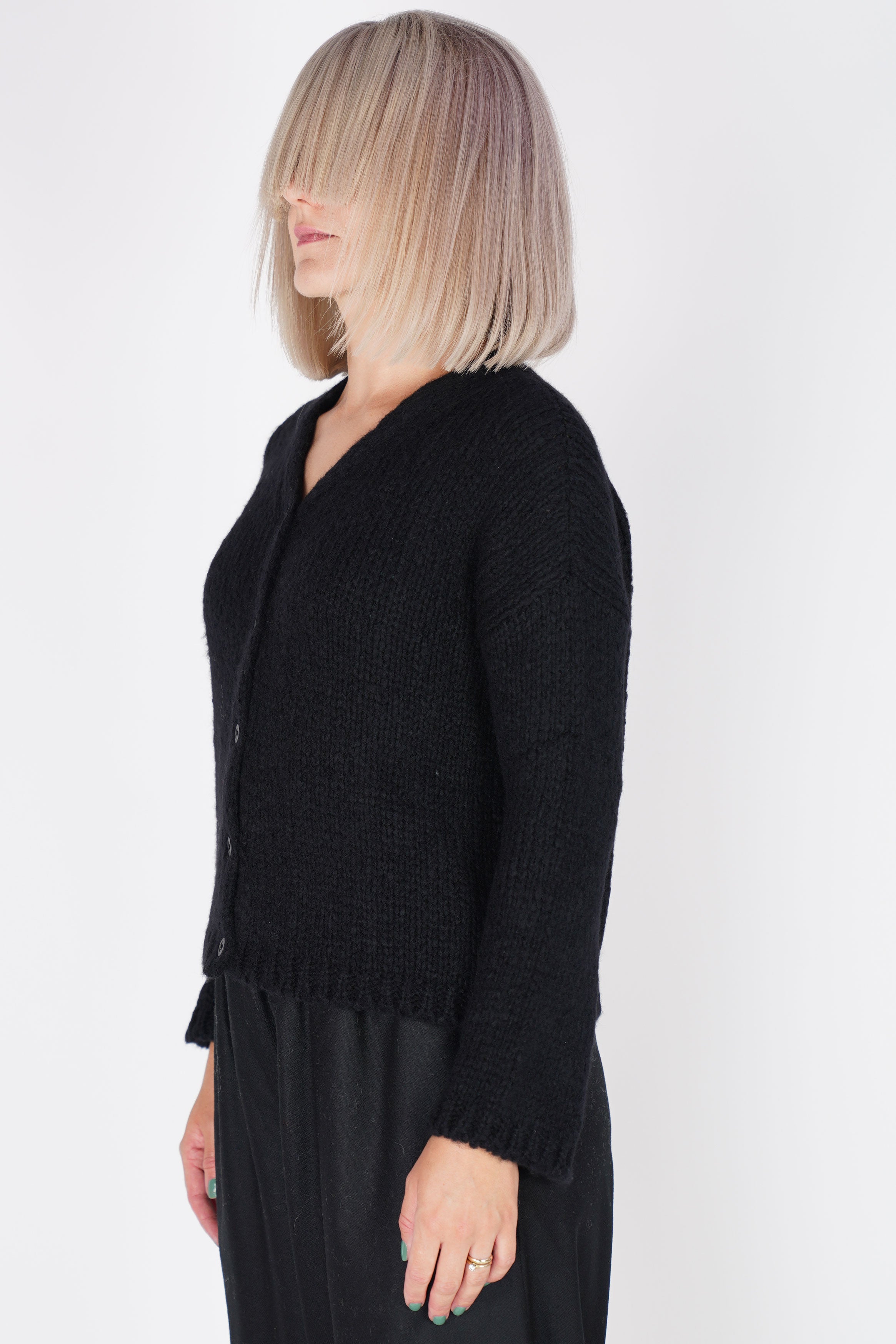 cashmere boxy knit cardigan black