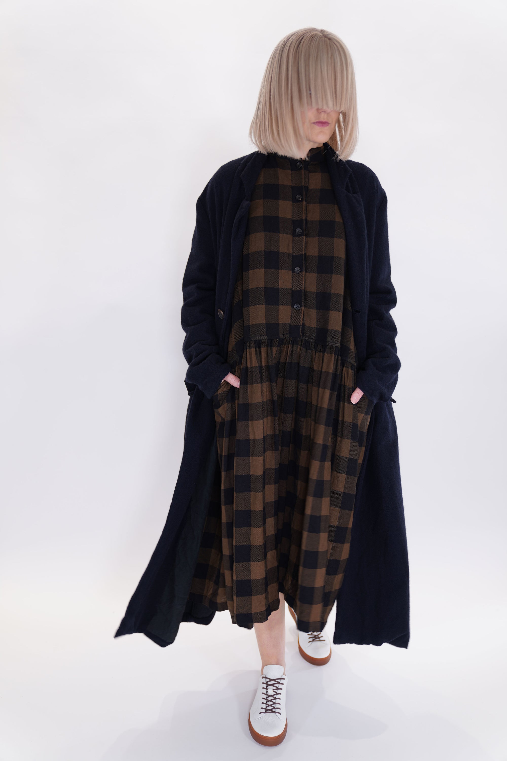 d dress fine check wool brown