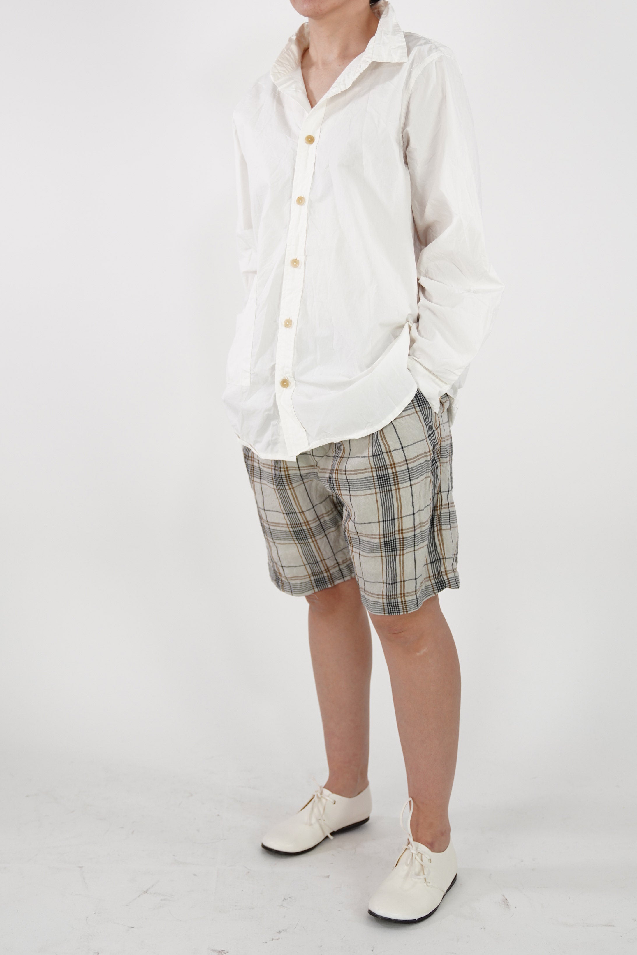 shorts textured linen check