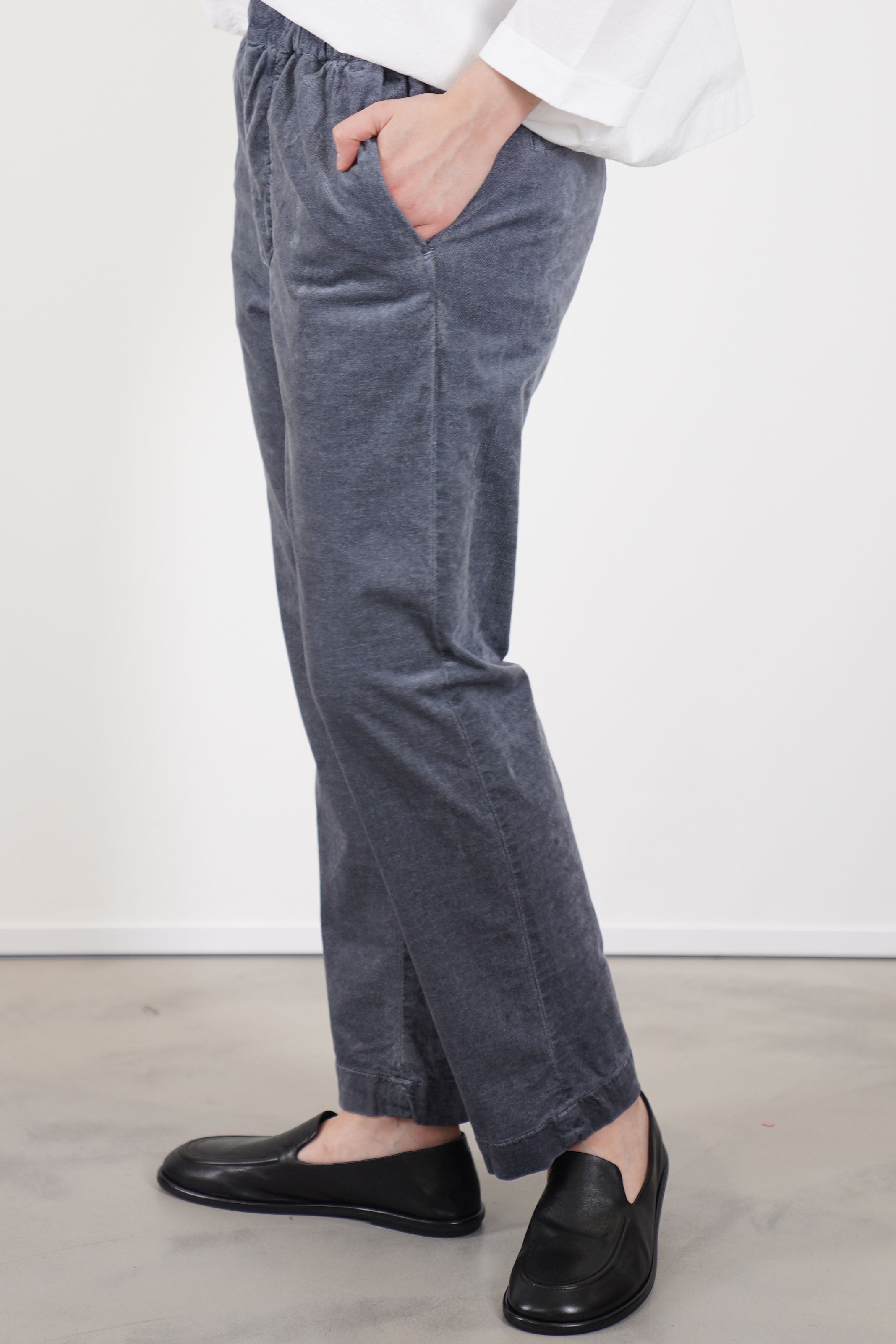 narrow easy trousers velvet blue grey tm41ap04