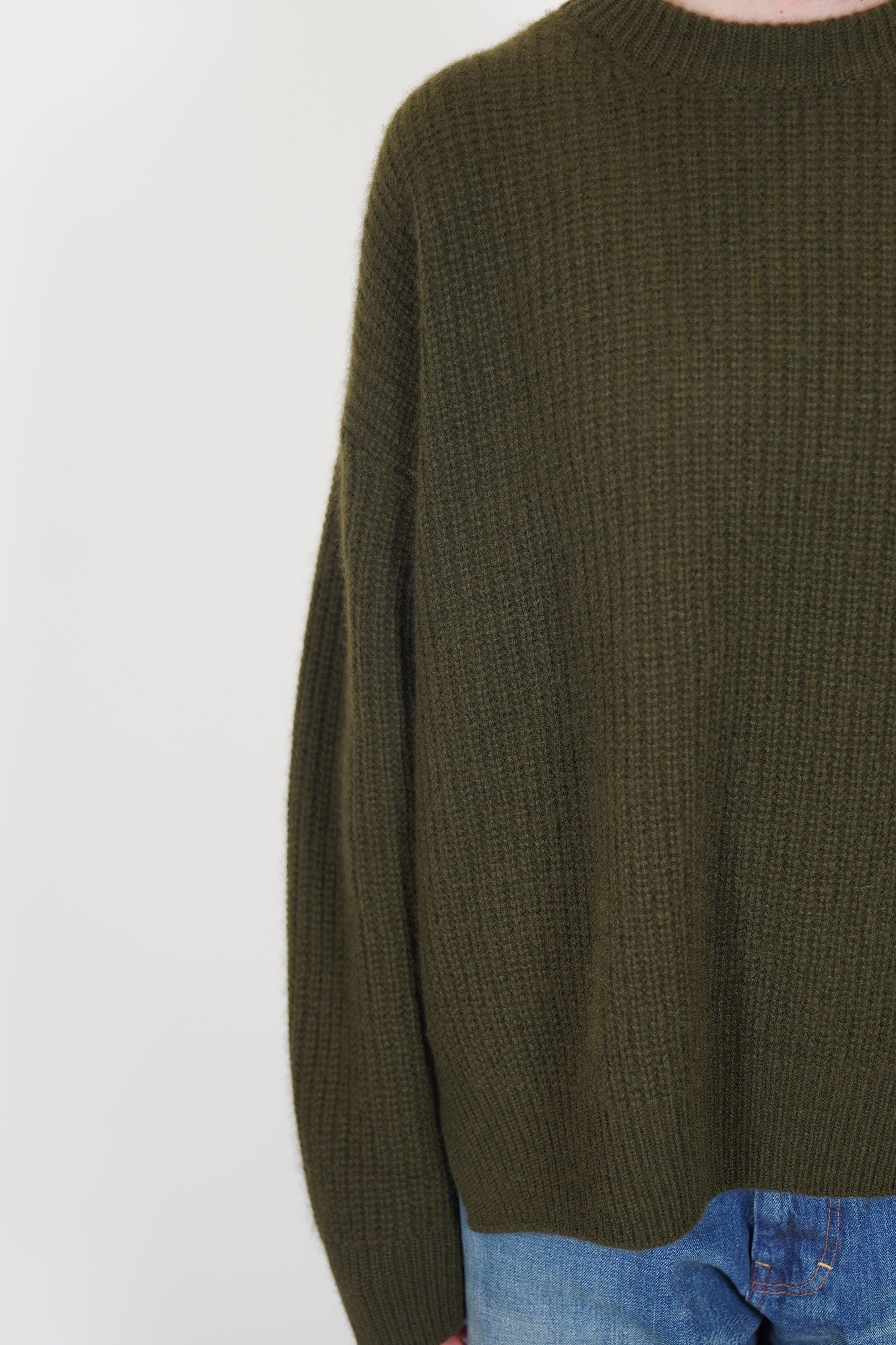 rib stitch big pullover cashmere olive brown vm43xk03