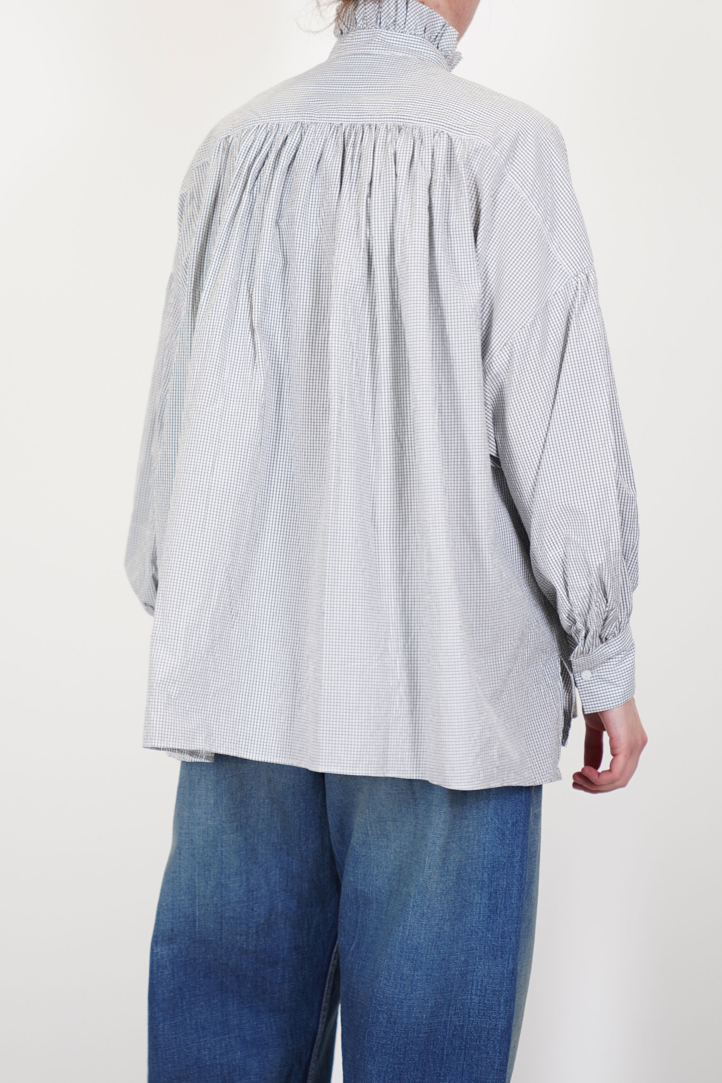 band collar ruffle shirt white grey ym43ps02