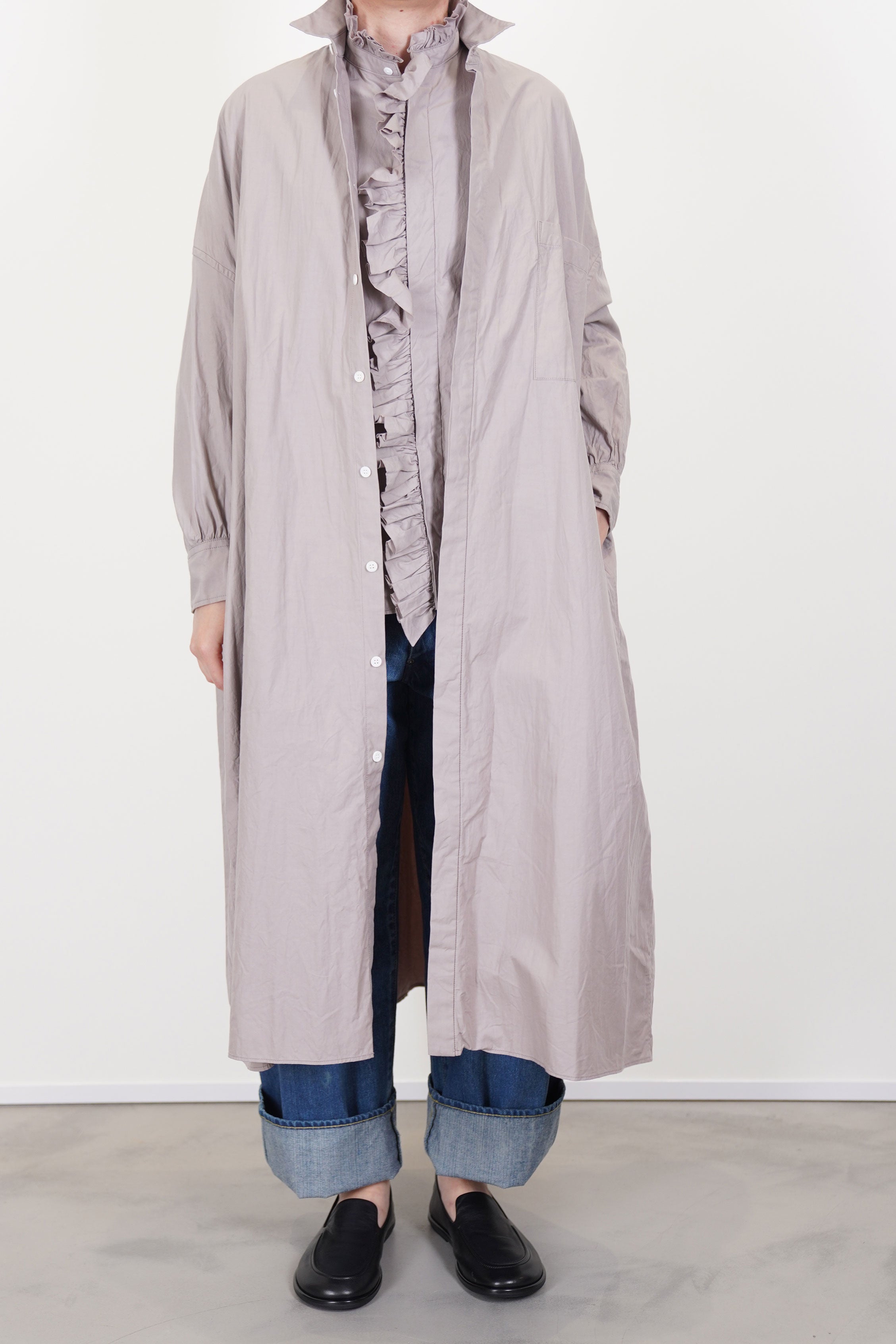 back side pleated shirt dress grayish rose ym43qd05