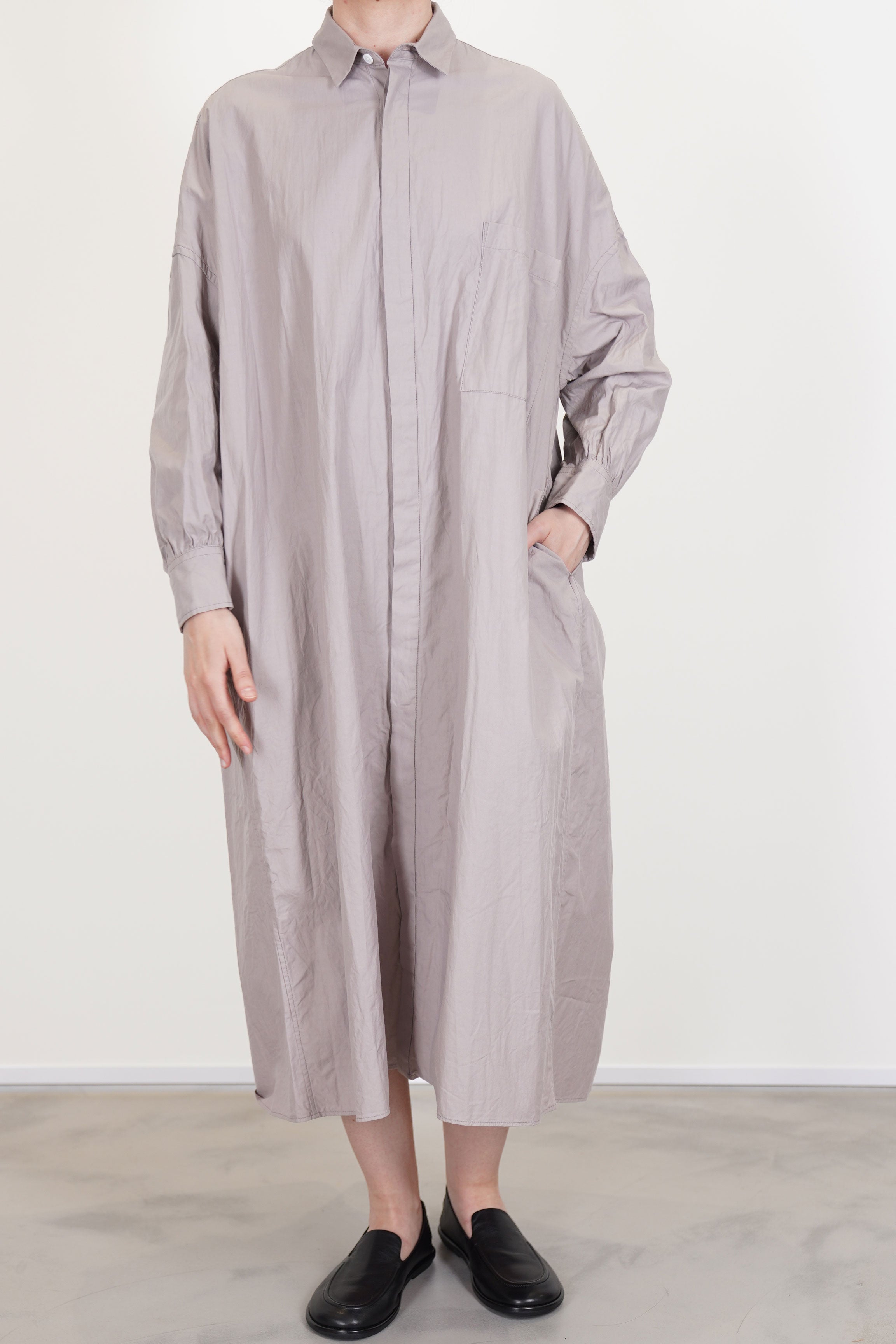 back side pleated shirt dress grayish rose ym43qd05