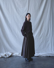 gathered pleated skirt silk wool dark brown
