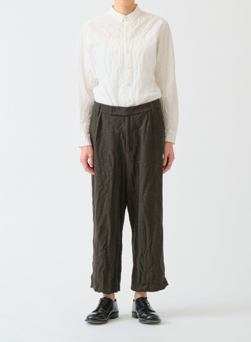 eco wool herringbone wide pants beige