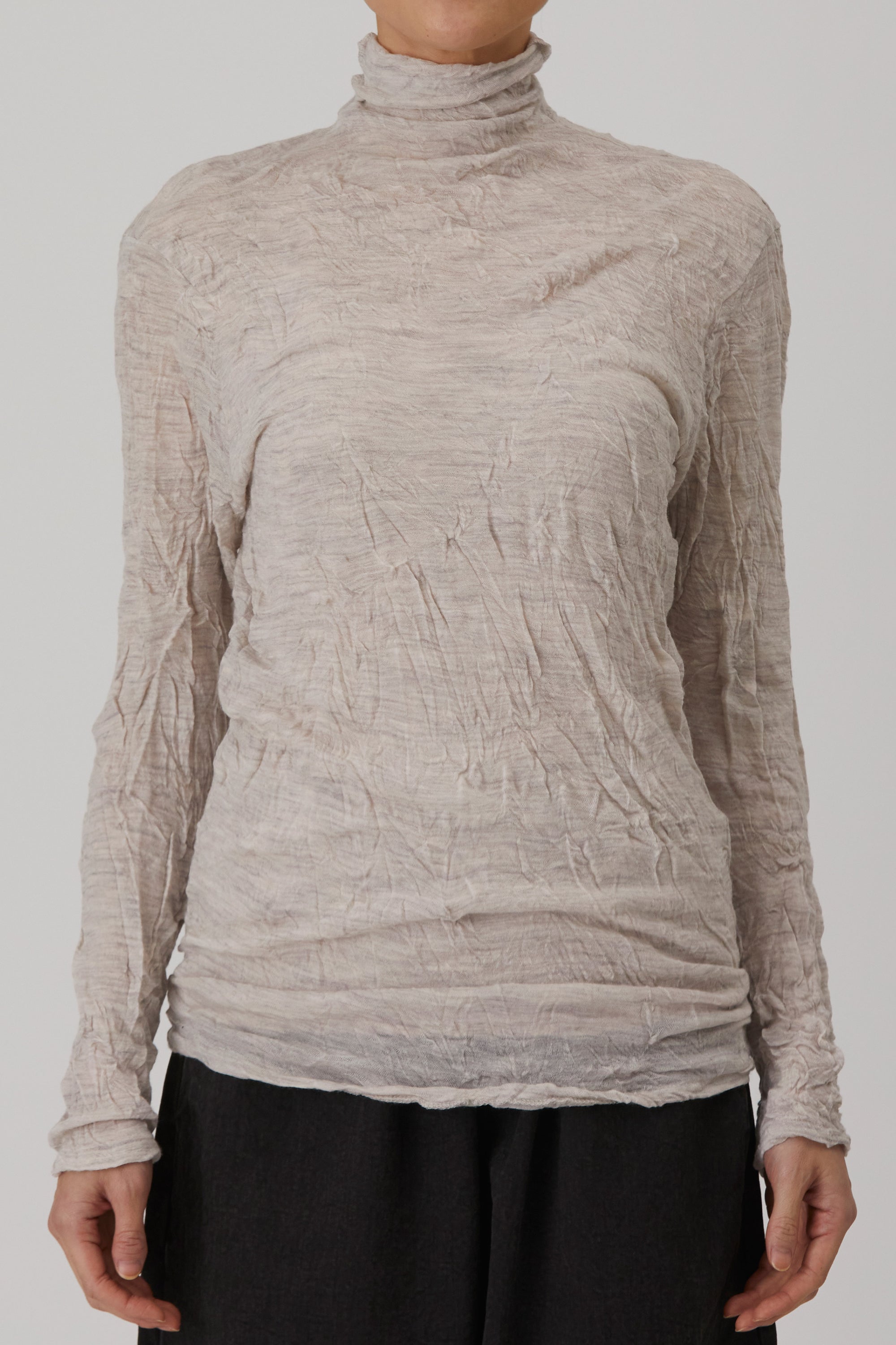 crinkle wool gauze turtleneck ivory