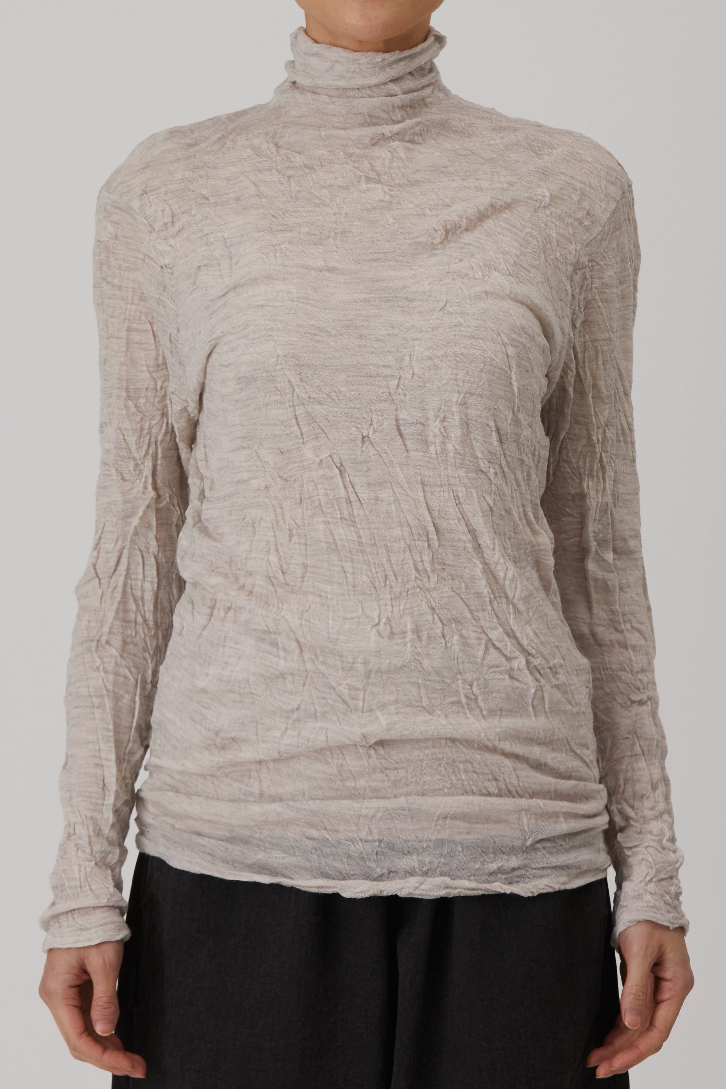 crinkle wool gauze turtleneck ivory