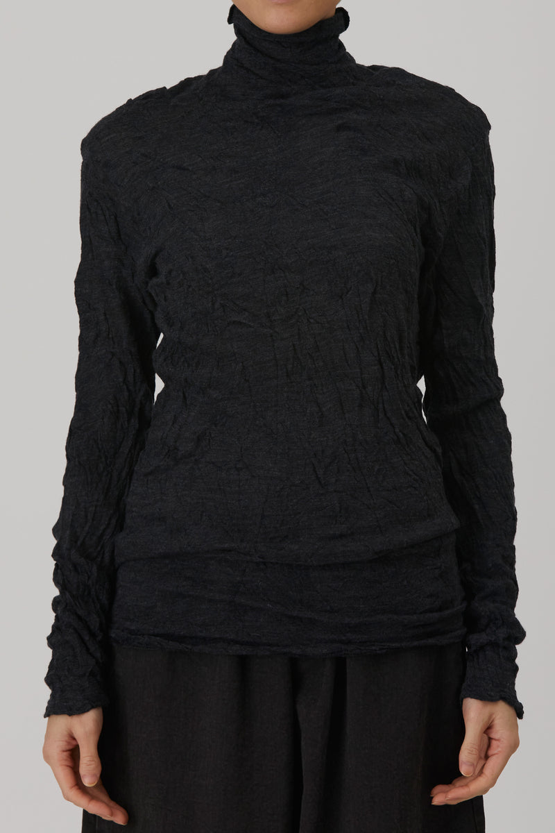 crinkle wool gauze turtleneck charcoal