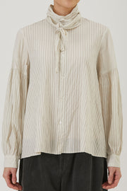 dobby stripe bow tie blouse ivory