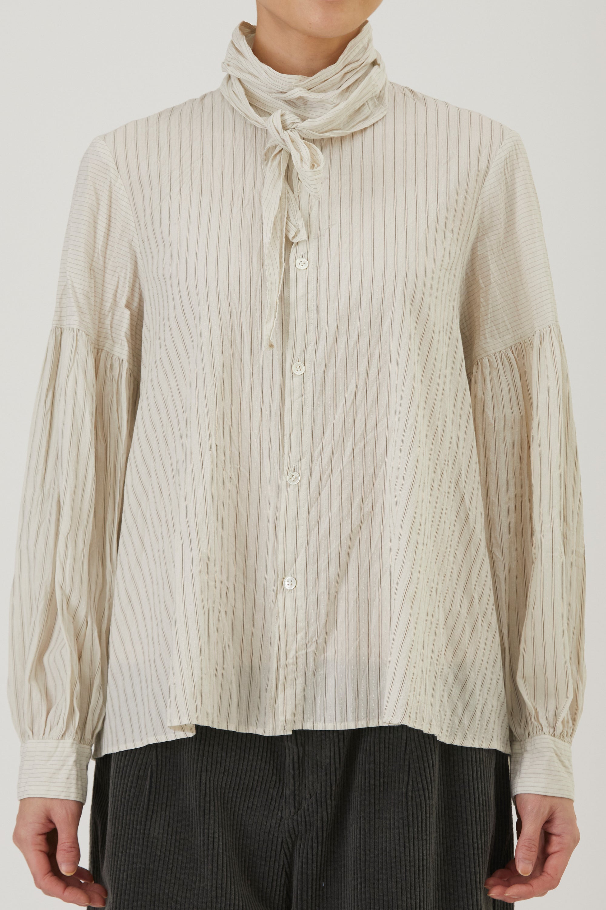dobby stripe bow tie blouse ivory