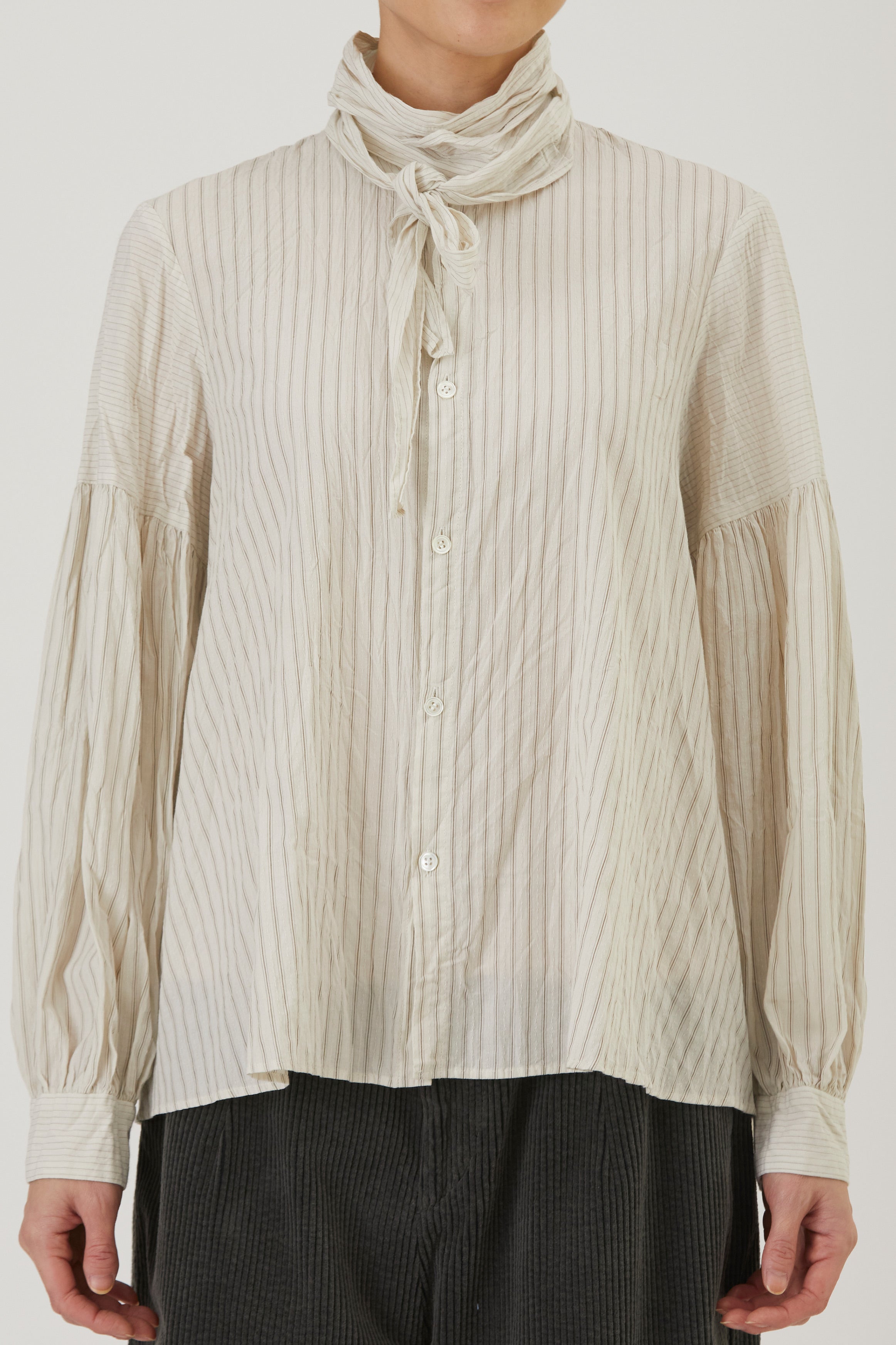 dobby stripe bow tie blouse ivory
