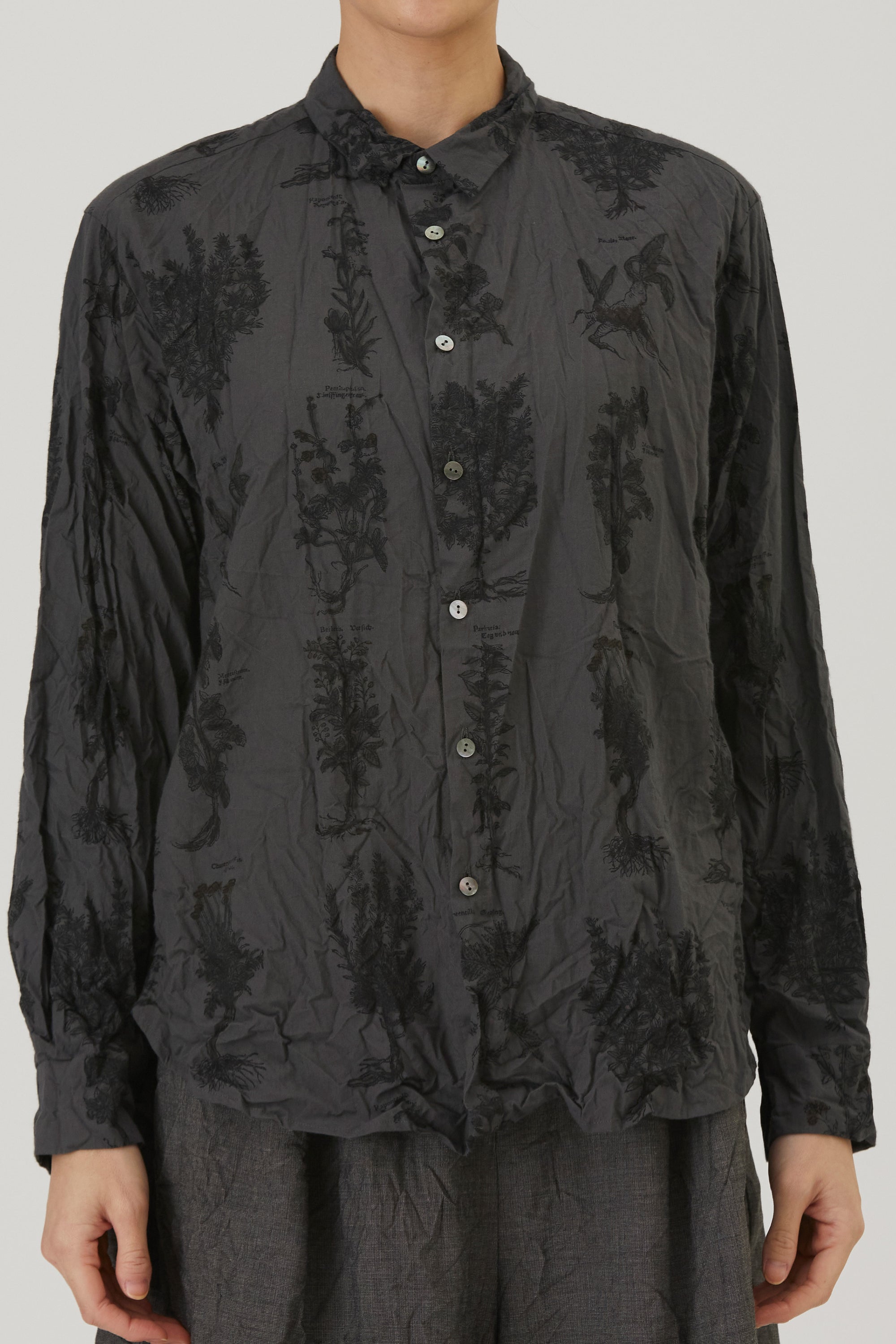 relaxed herbal print shirt charcoal
