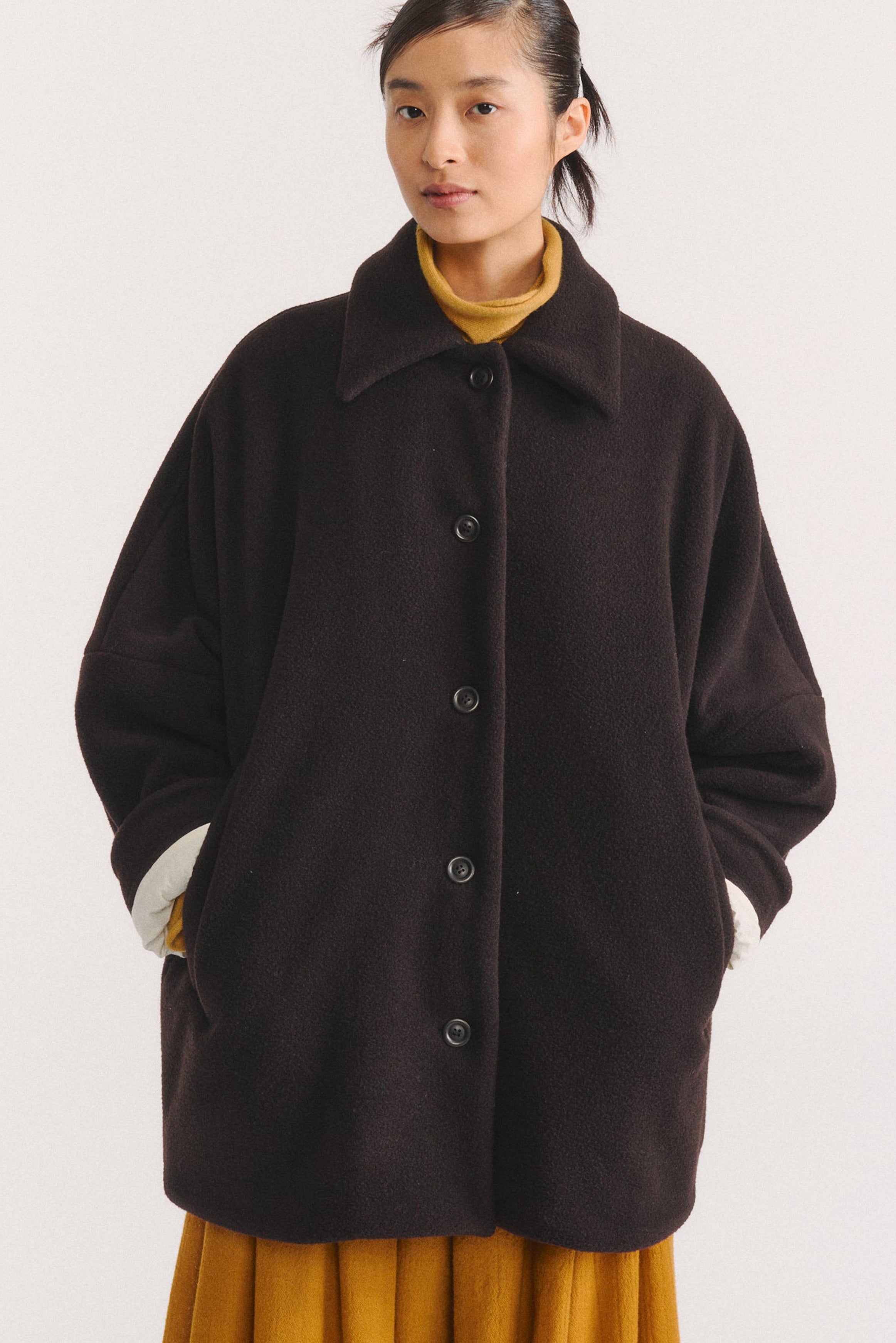 triangle coat heavy cashmere dark brown